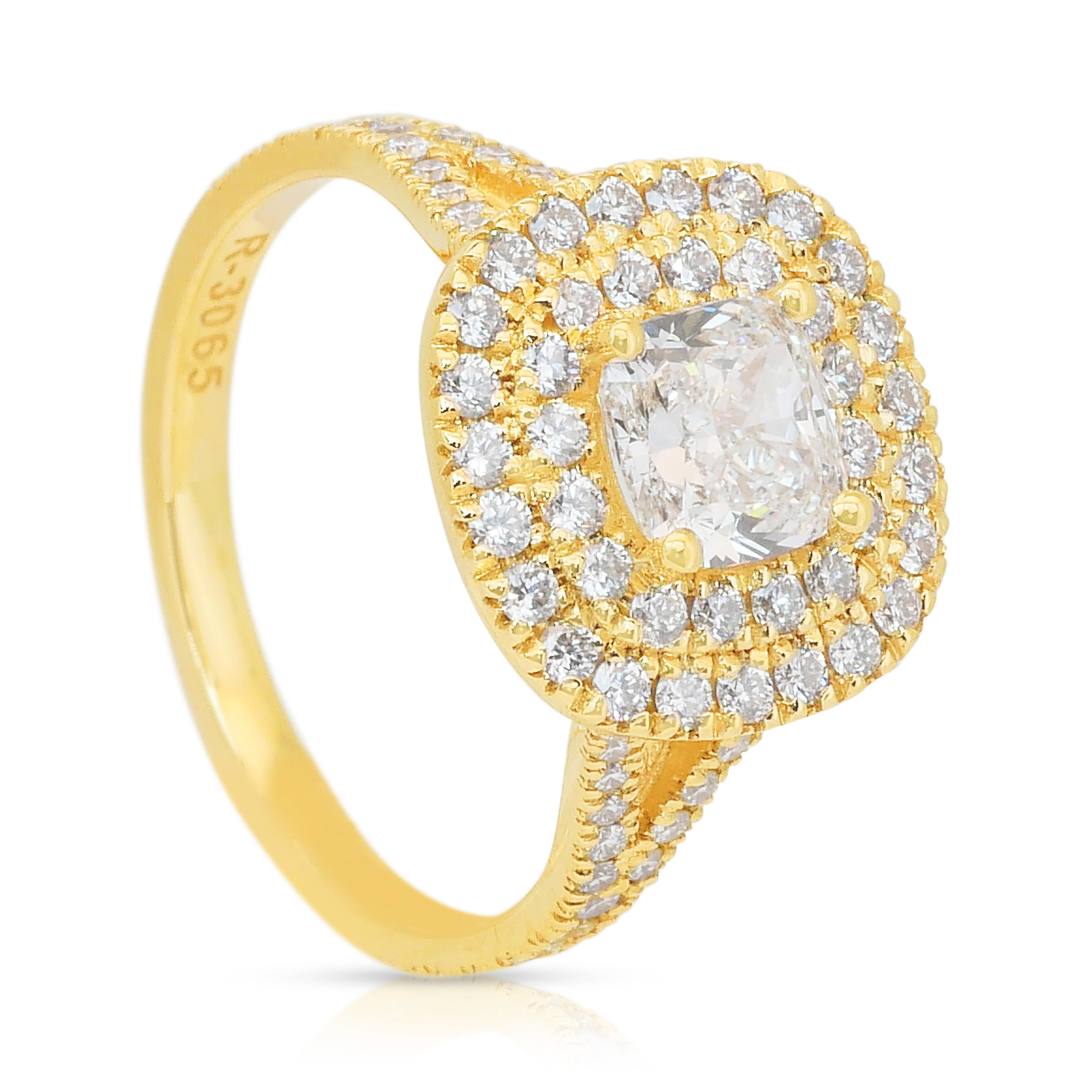 Magnifico anello con doppia aureola di diamanti da 1,70 carati in oro giallo 18 carati - Certificato IGI in vendita 3