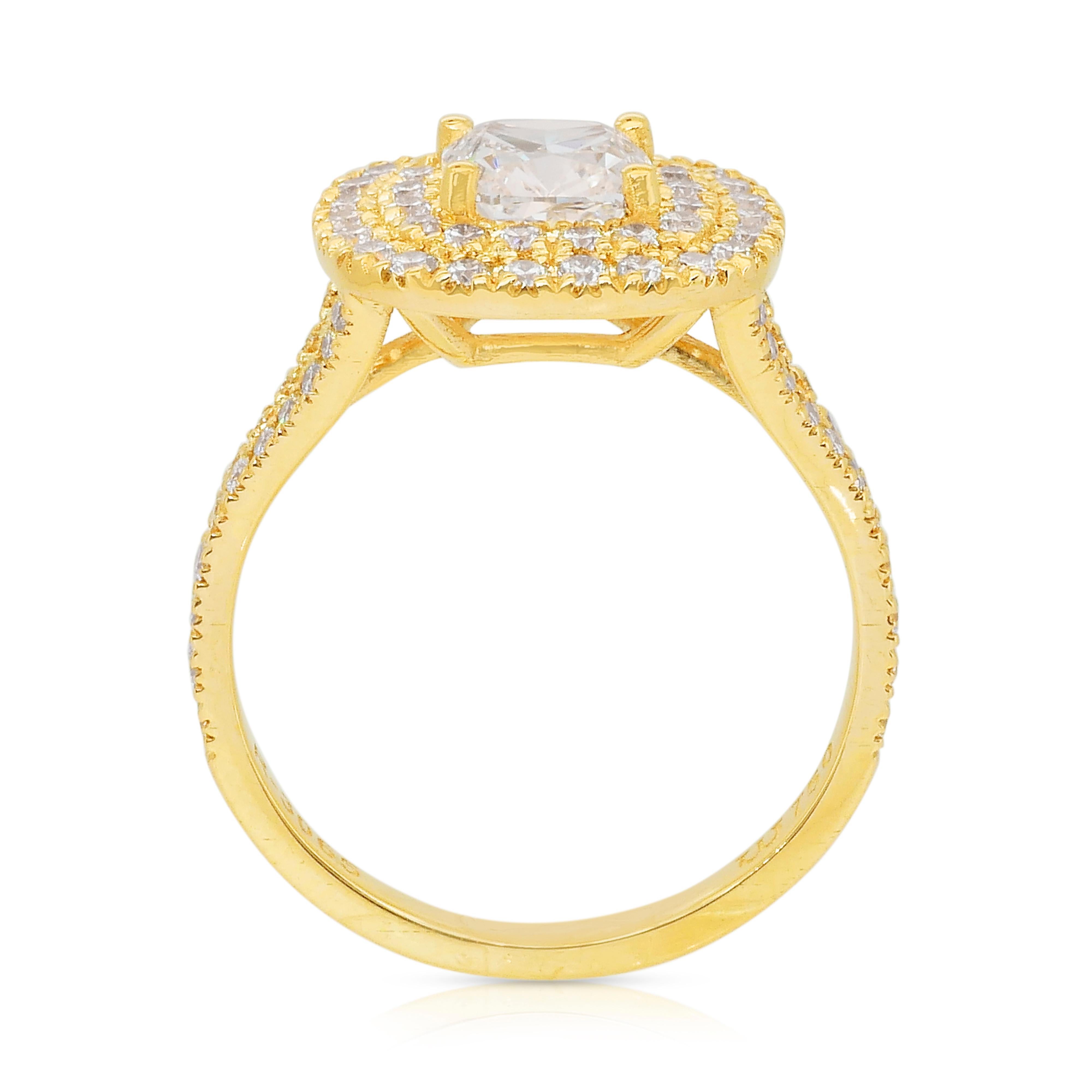 Magnifico anello con doppia aureola di diamanti da 1,70 carati in oro giallo 18 carati - Certificato IGI in vendita 4
