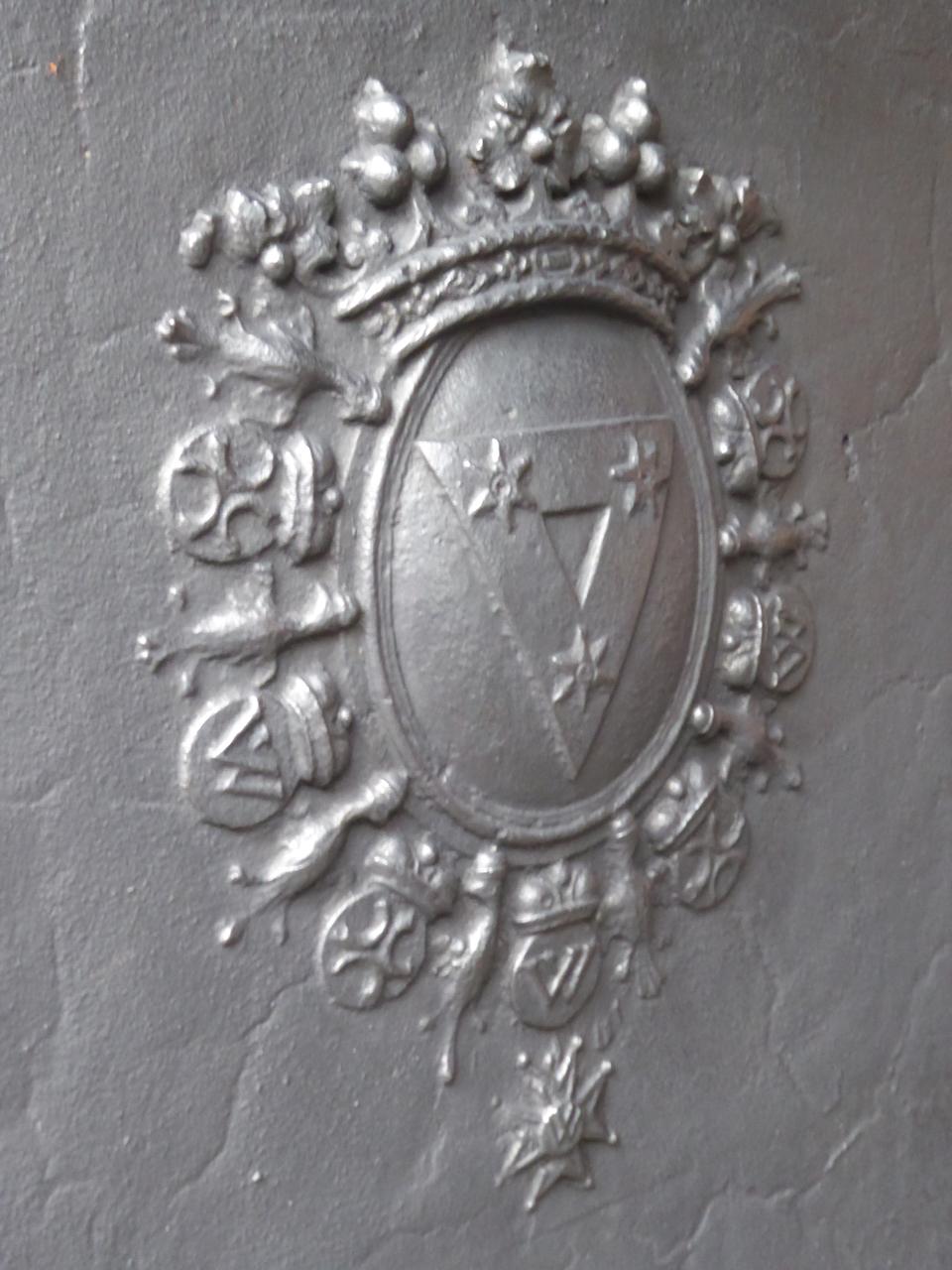 18th Century Magnificent 17th-18th C. French Louis XIV 'Coat of Arms' Fireback / Backsplash For Sale