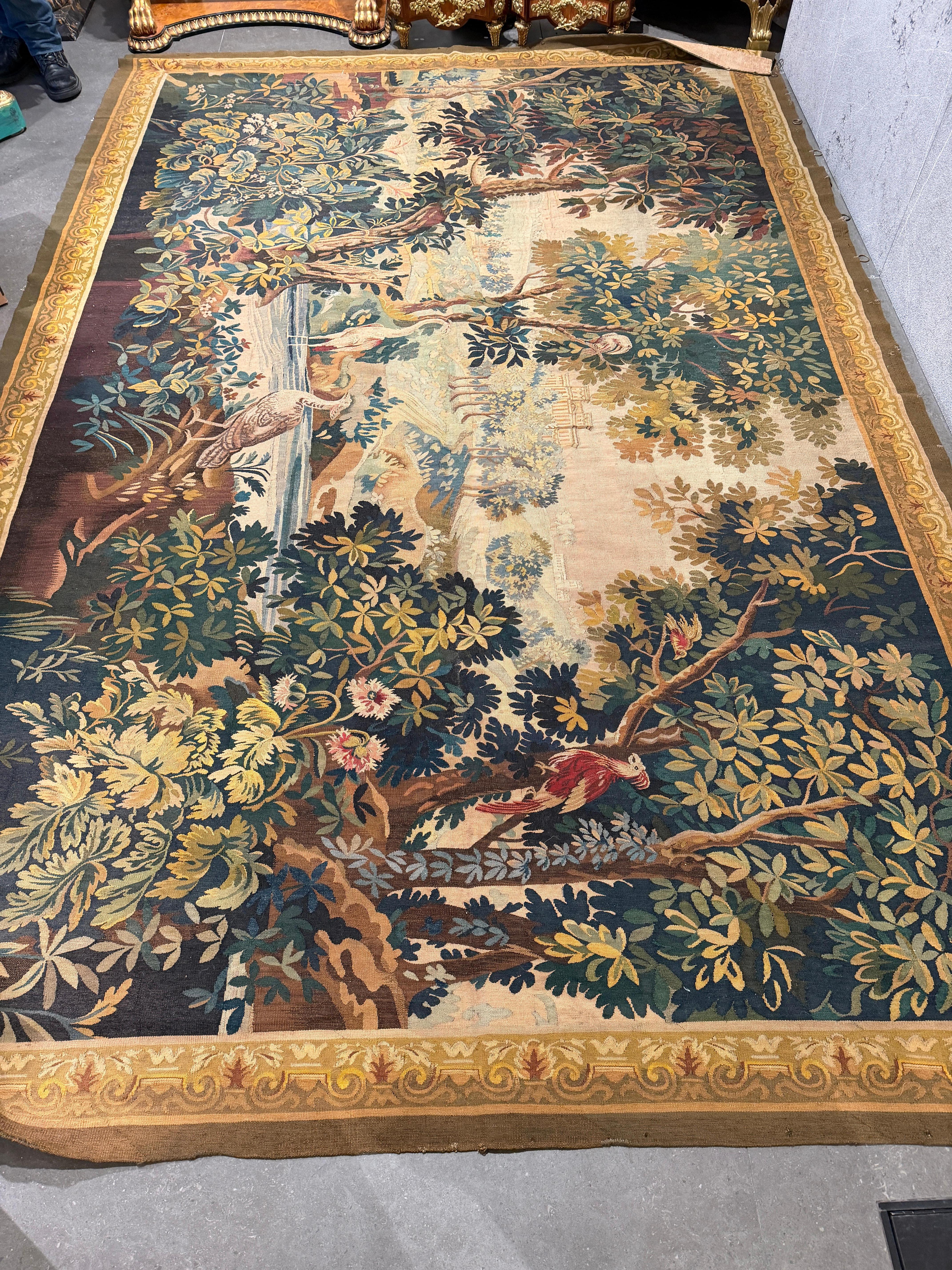 Magnificent 17th-Century Gobelin Tapestry – “Landscape with Peacocks” For Sale 7