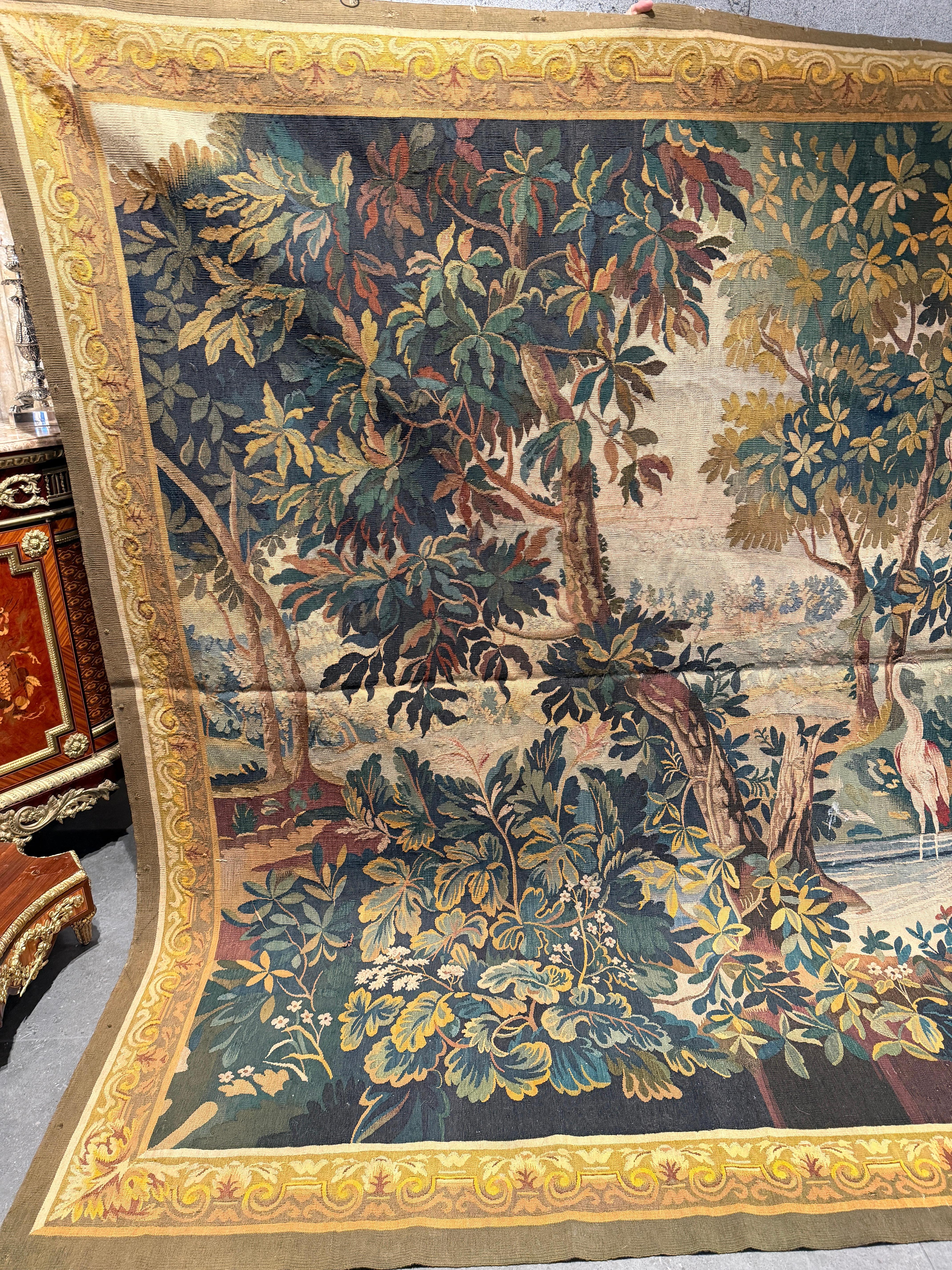 Wool Magnificent 17th-Century Gobelin Tapestry – “Landscape with Peacocks” For Sale