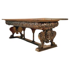 Antique Magnificent 17th Century Italian Renaissance Walnut Trestle Table