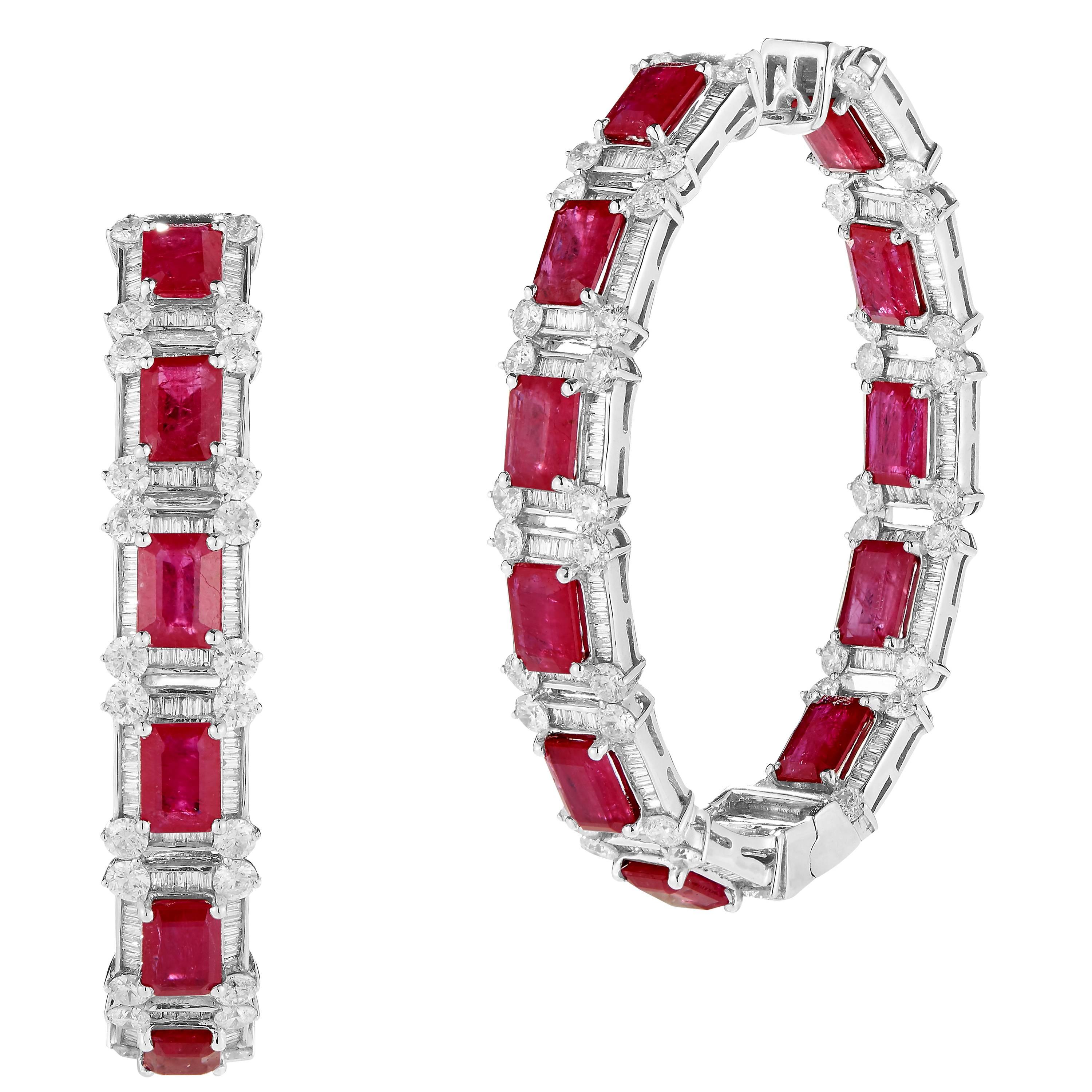 Magnificent 18 Karat White Gold Diamond and Ruby Earring