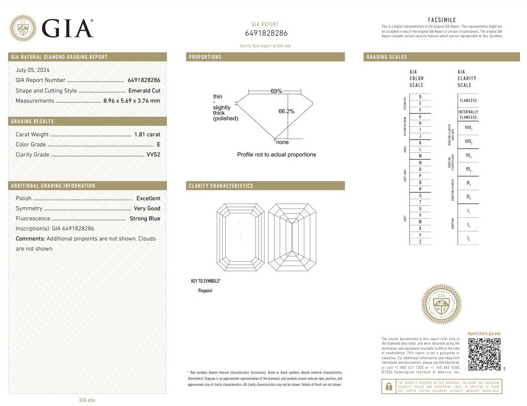 Magnificent 1.81ct Ideal Cut Emerald Cut Diamond - GIA Certified

This exquisite 1.81-carat emerald-cut diamond is the perfect blend of sophistication and brilliance. The emerald cut enhances the diamond's clarity and creates a captivating