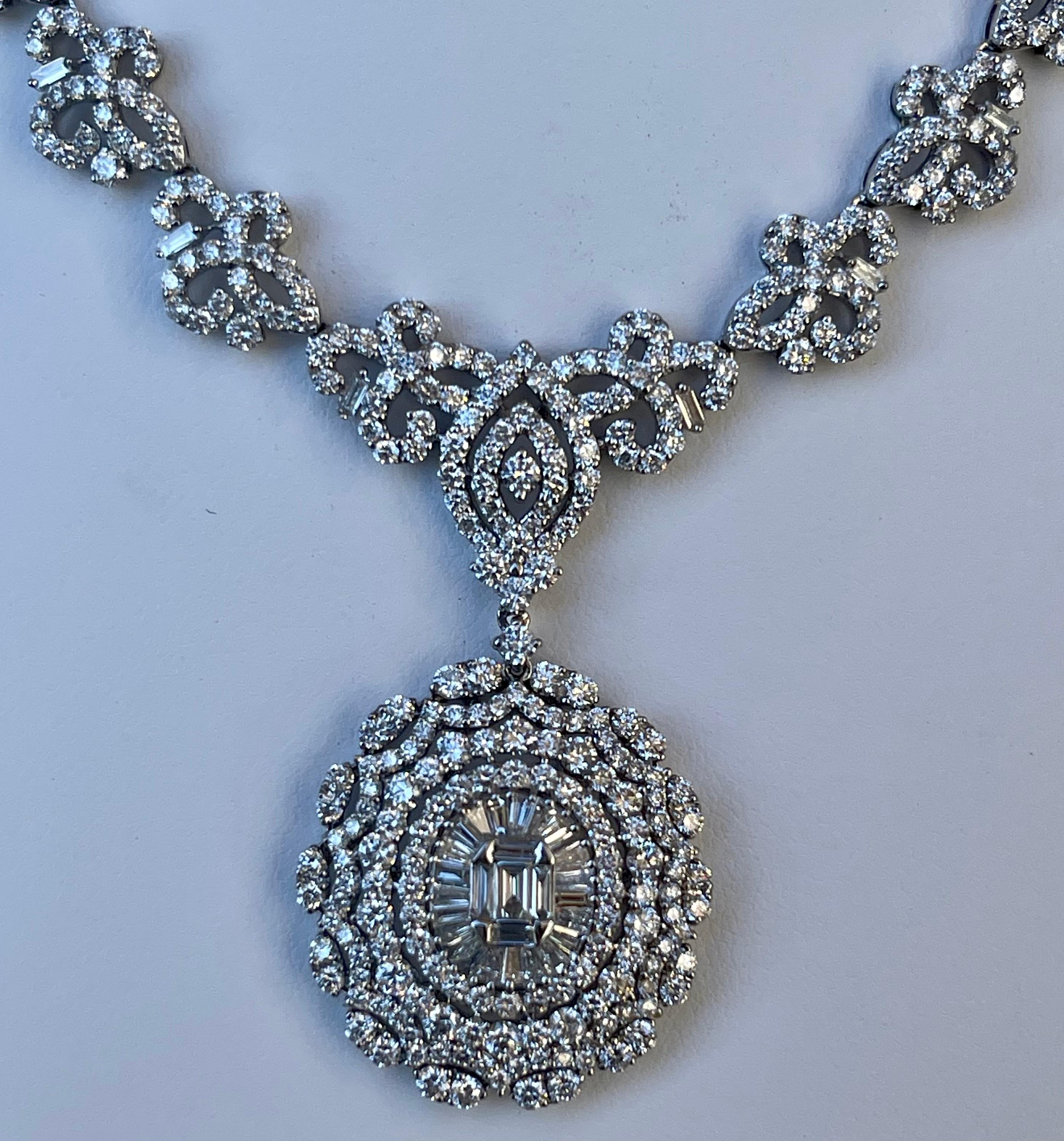 Romantic Magnificent 18.70 Carat Fancy Diamond Medallion Necklace in 18 Karat White Gold