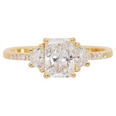 Magnificent 1.87ct Double Excellent Ideal Cut 3-Stone Ring in 18k Yellow Gold
