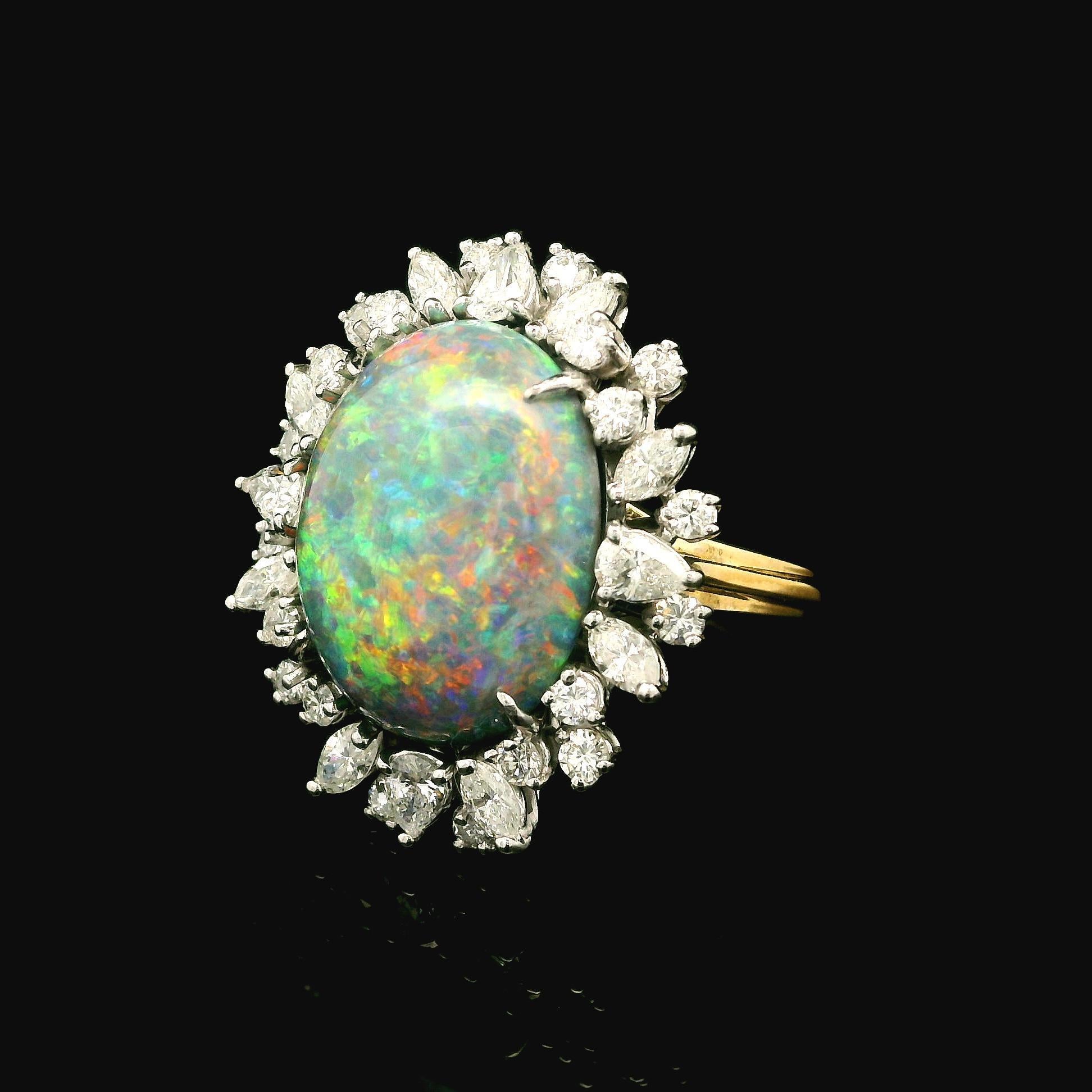Magnificent 18k Gold GIA 12.25ctw Black Opal & Diamond Halo Cocktail Ring 5
