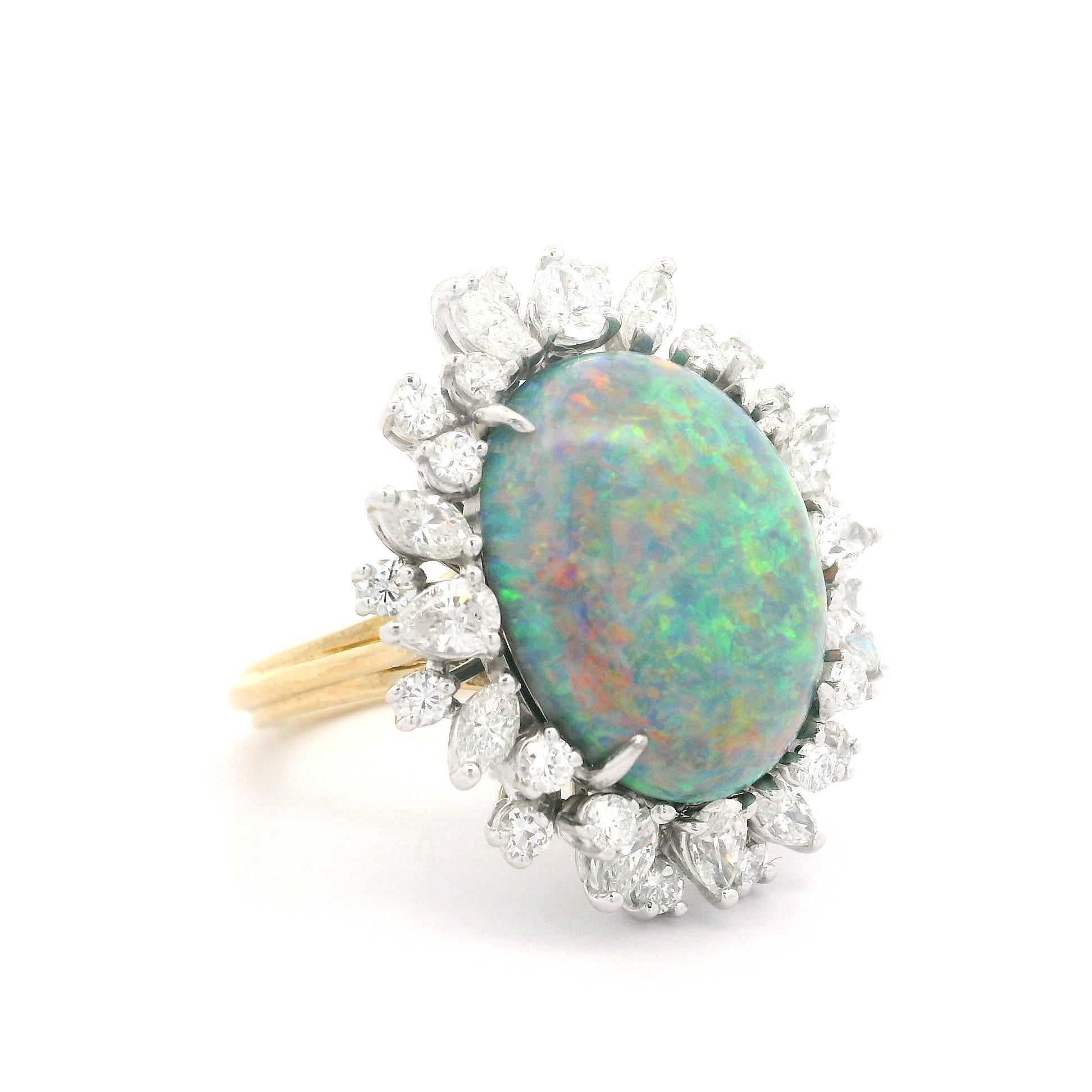 Women's Magnificent 18k Gold GIA 12.25ctw Black Opal & Diamond Halo Cocktail Ring