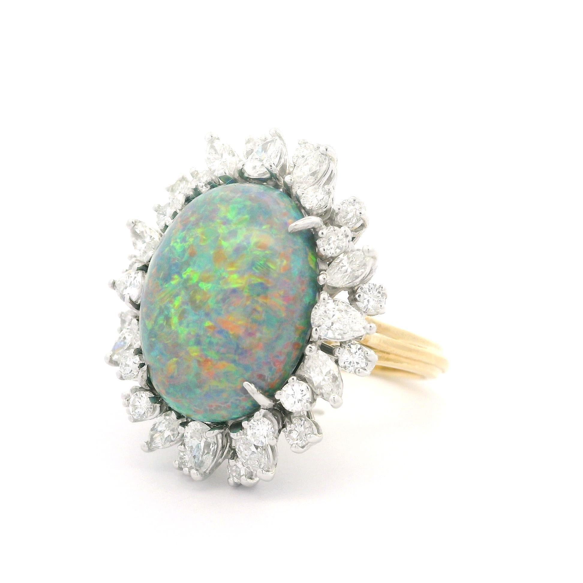 Magnificent 18k Gold GIA 12.25ctw Black Opal & Diamond Halo Cocktail Ring 1