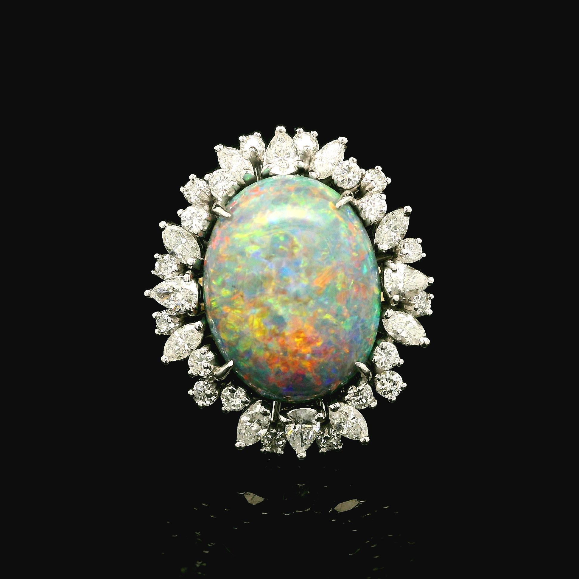 Magnificent 18k Gold GIA 12.25ctw Black Opal & Diamond Halo Cocktail Ring 3