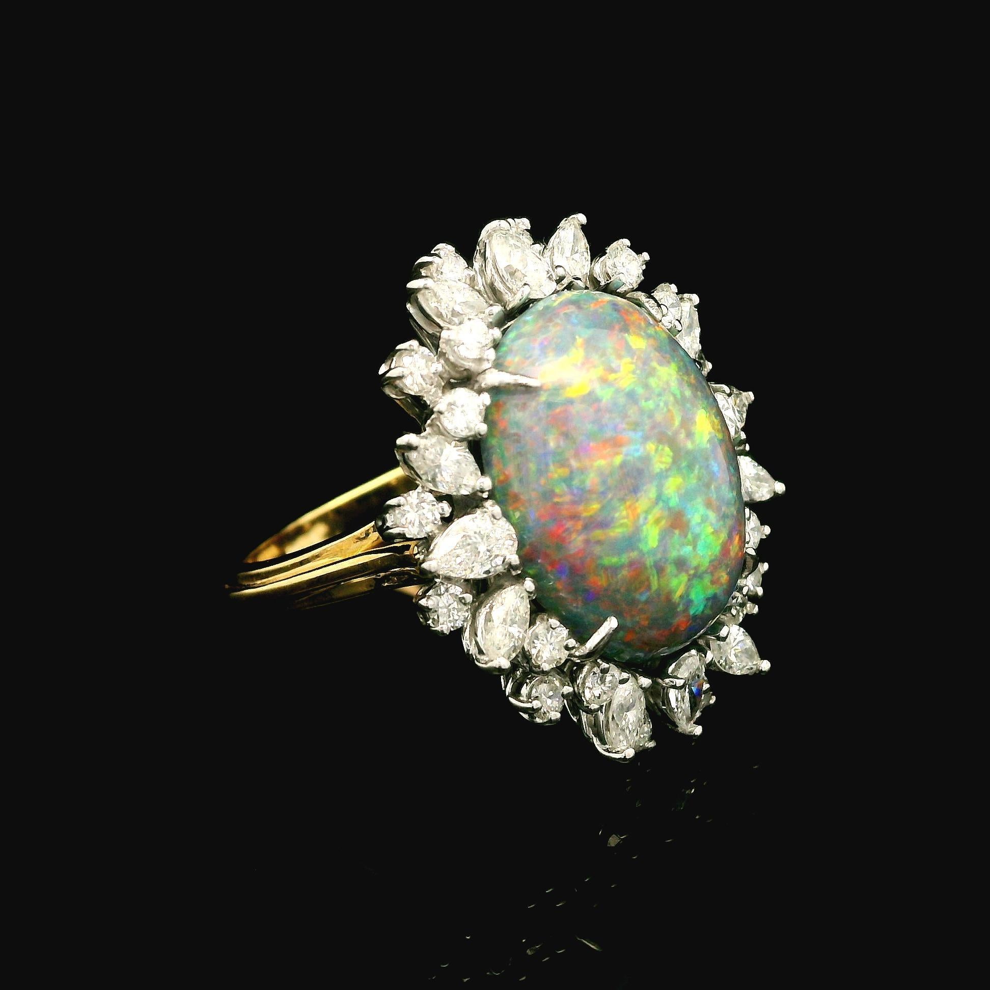 Magnificent 18k Gold GIA 12.25ctw Black Opal & Diamond Halo Cocktail Ring 4