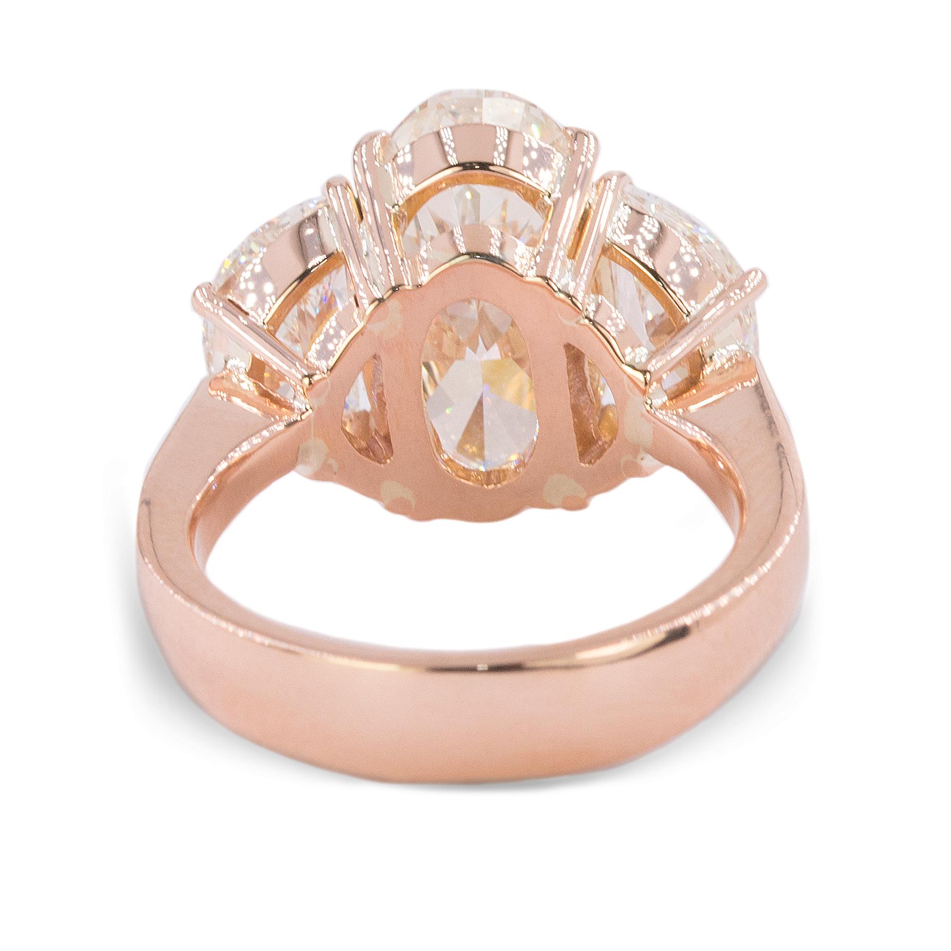 Oval Cut Magnificent 18k Rose Gold 6.73 Total Weight Diamond Ring