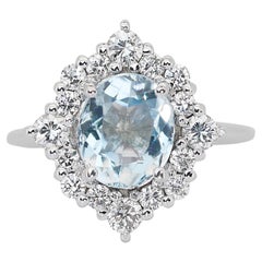 Magnificent 18K White Gold Beryl & Natural Diamond Ring w/ 2.60ct- IGI Certified