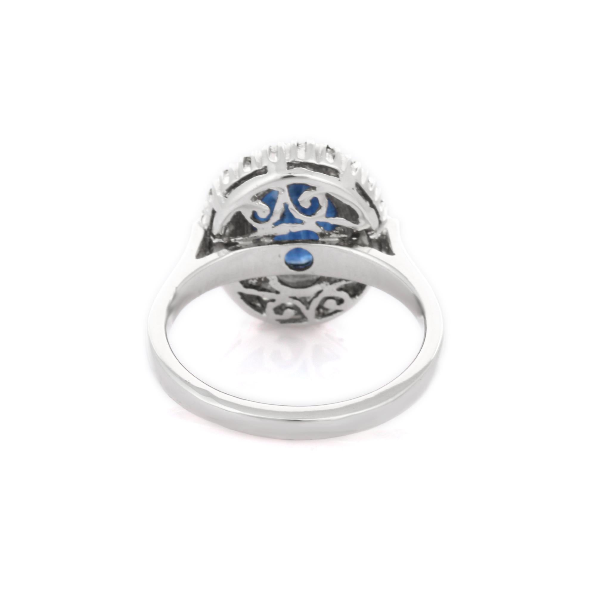 For Sale:  Magnificent 18K White Gold Blue Sapphire and Halo Diamond Ring 4
