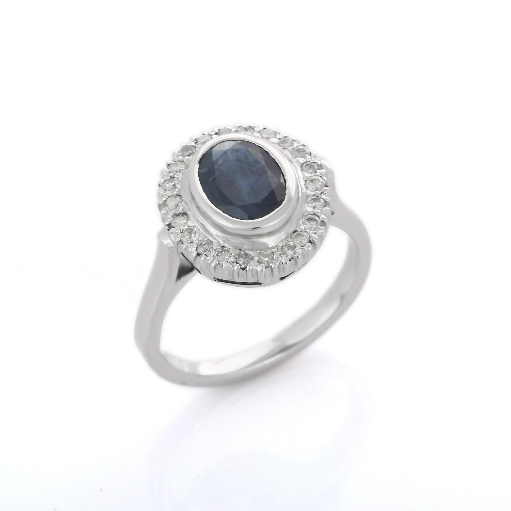 For Sale:  Magnificent 18K White Gold Blue Sapphire and Halo Diamond Ring 5