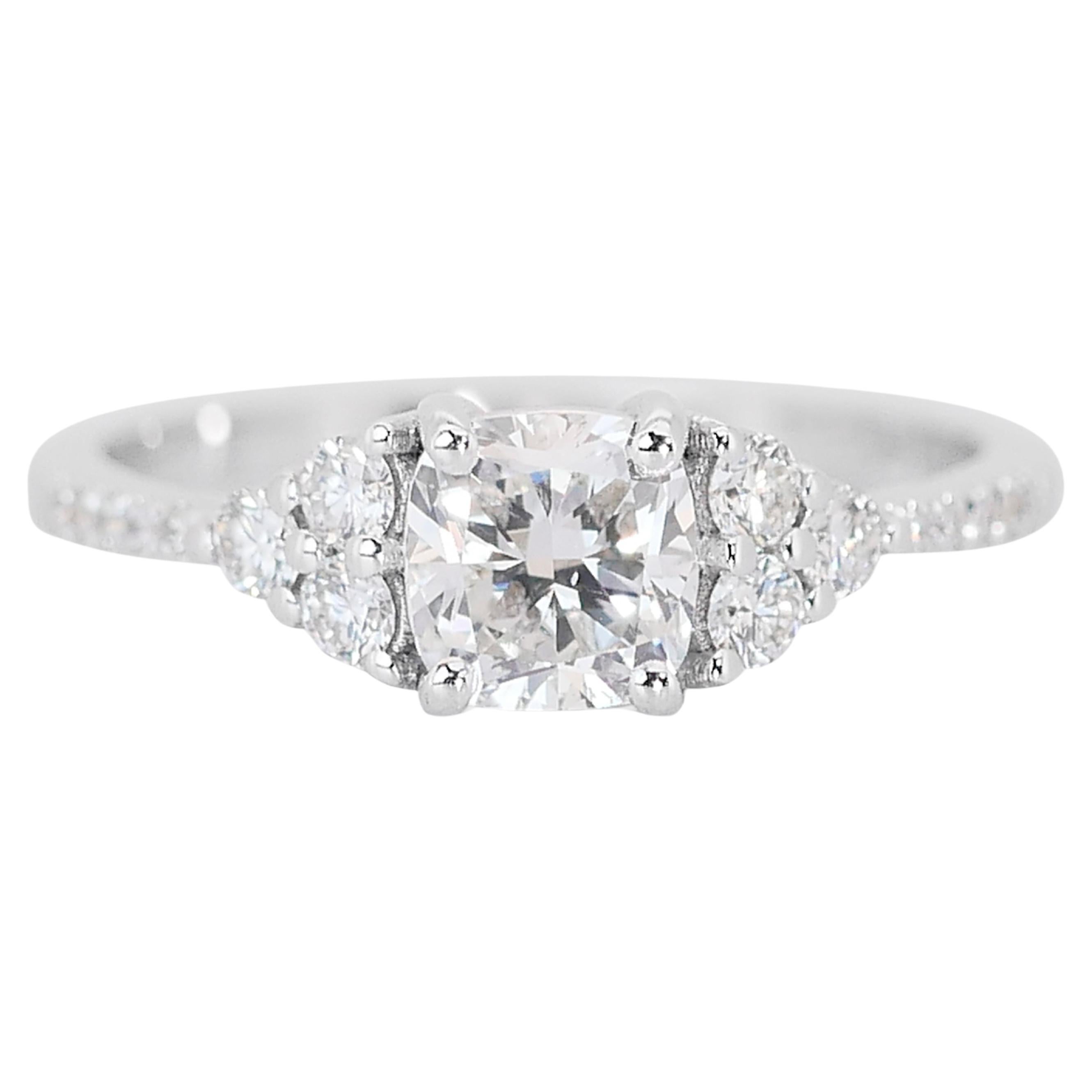 Magnificent 18k White Gold Natural Diamond Pave Ring w/1.30 ct -IGI Certified For Sale