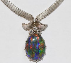 Magnificent 18 Karat White Gold Necklace with Australian Opal and Diamonds