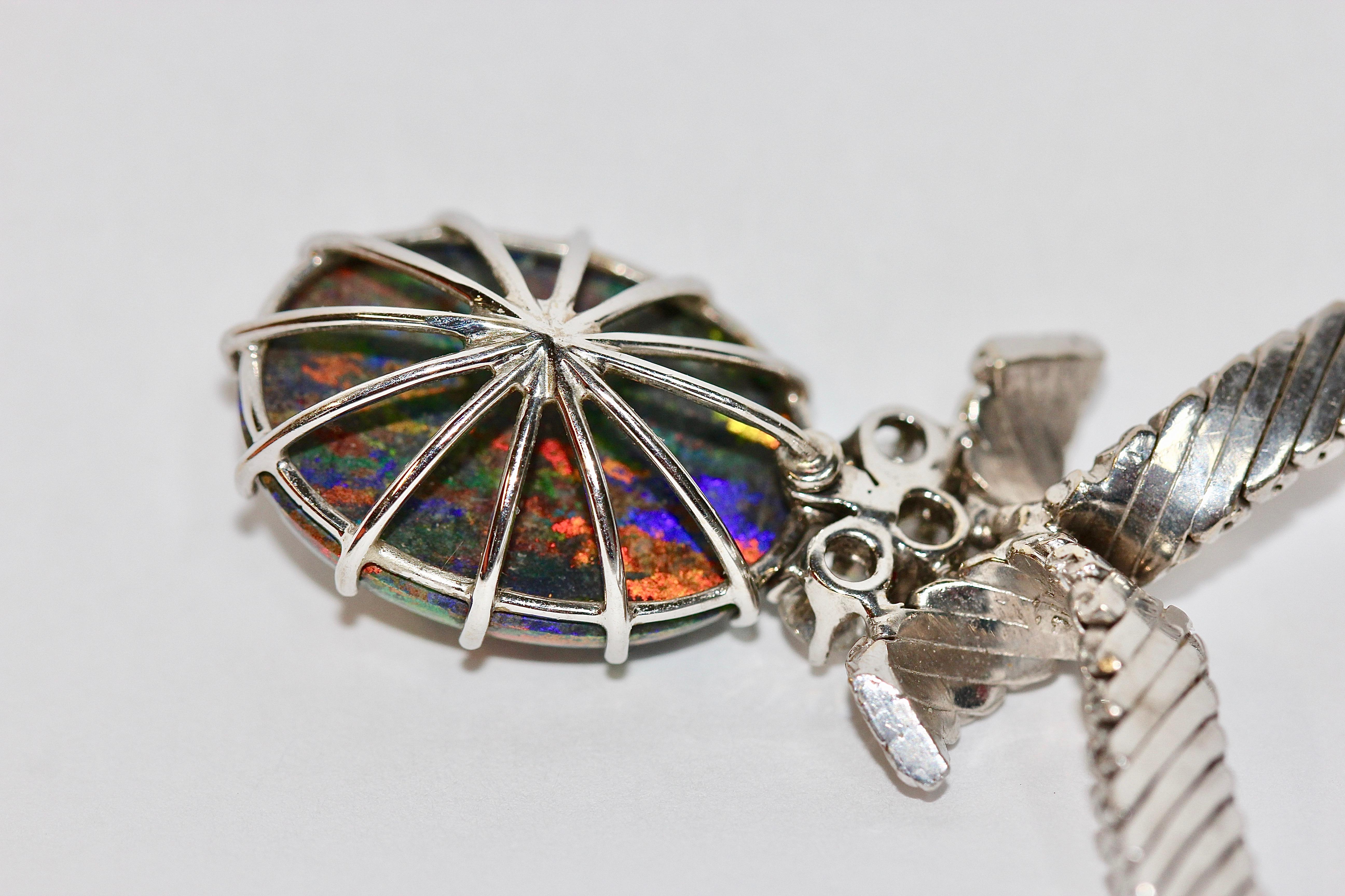 Women's Magnificent 18 Karat White Gold Necklace with Australian Opal and Diamonds For Sale
