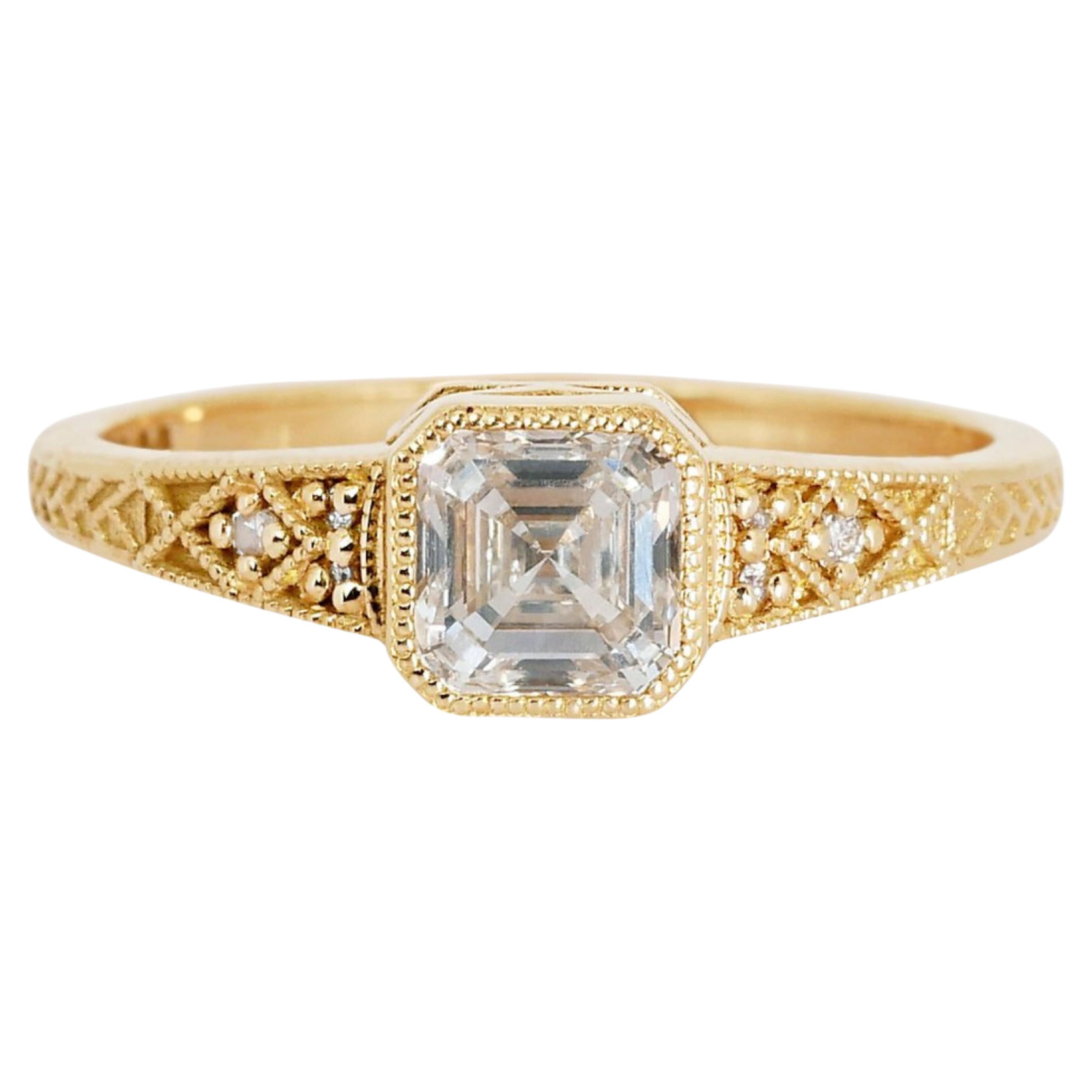 Magnificent 18k Yellow Gold Antique Style Ring w/ 0.83 ct Natural Diamonds IGI C For Sale