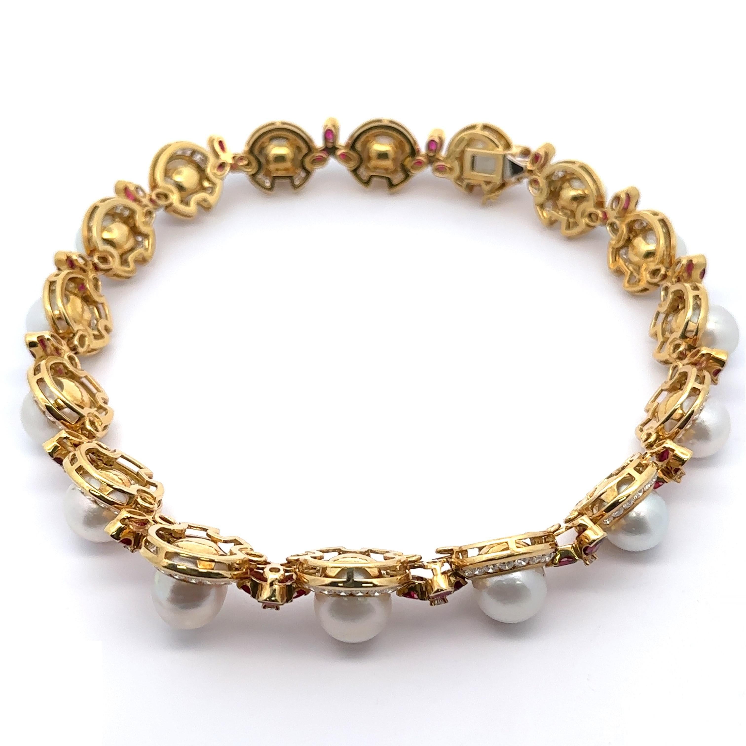 MAGNIFICENT Collier en or jaune 18 carats, perle GIA de 12,5 mm, rubis et diamants de 42,5 carats en vente 5