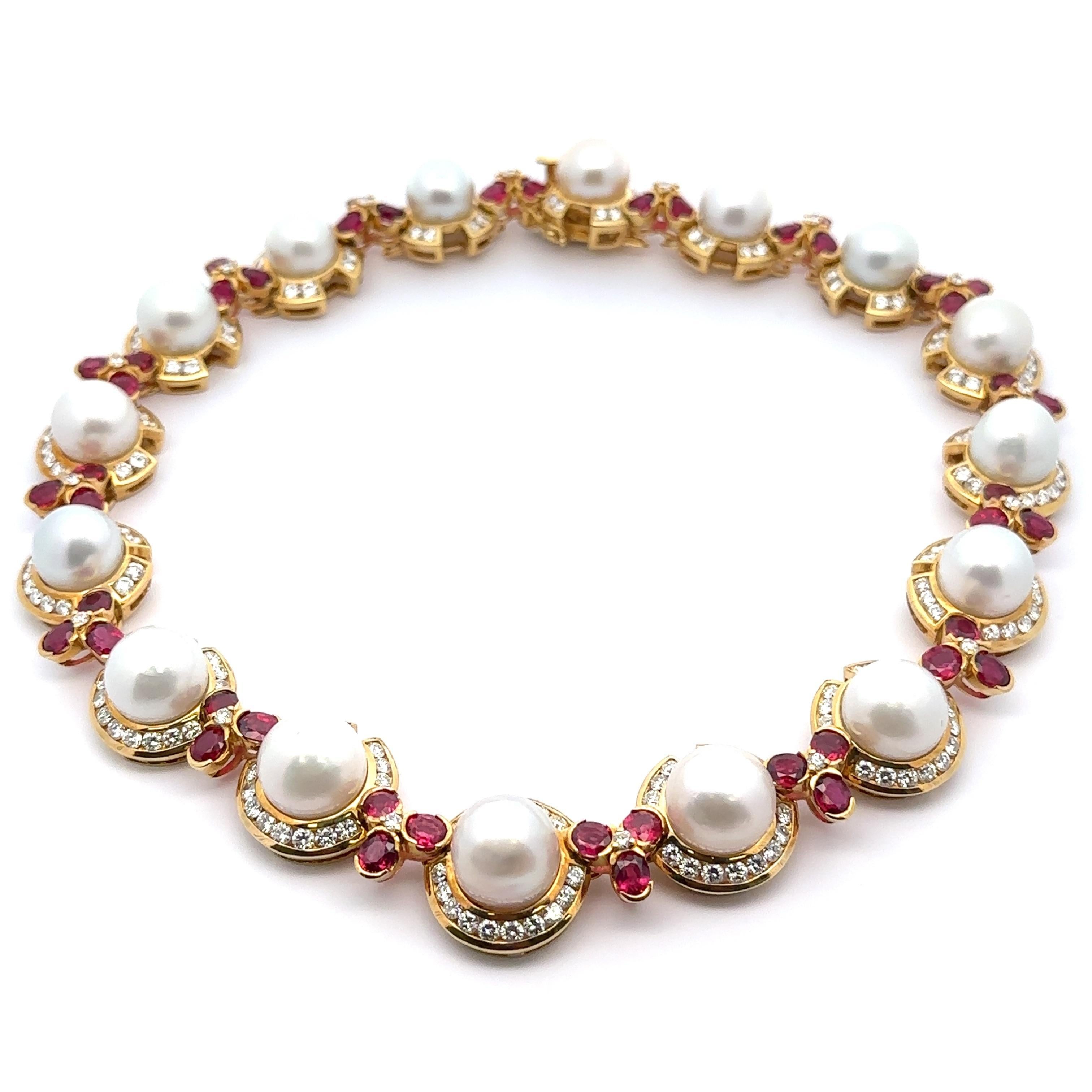 MAGNIFICENT Collier en or jaune 18 carats, perle GIA de 12,5 mm, rubis et diamants de 42,5 carats en vente 4