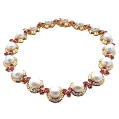 MAGNIFICENT Halskette, MAGNIFICENT 18k Gelbgold GIA 12,5 mm Perle 42,5ctw Rubin & Diamant