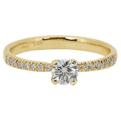 Magnificent 18k Yellow Gold Solitaire Pave Ring 0.5ct Natural Diamonds AIG Cert.