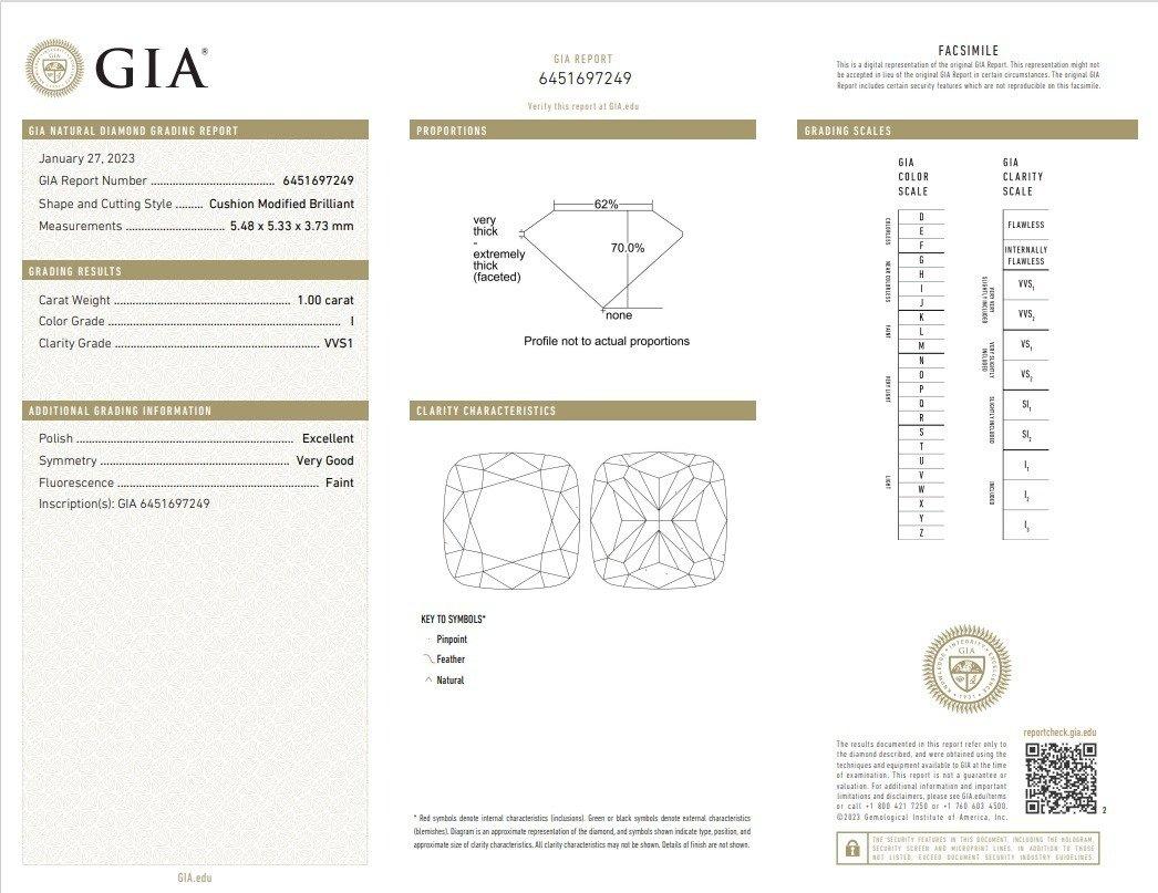 Cushion Cut Magnificent 18k Yellow Gold Solitaire Ring 1ct Natural Diamond GIA Certificate For Sale