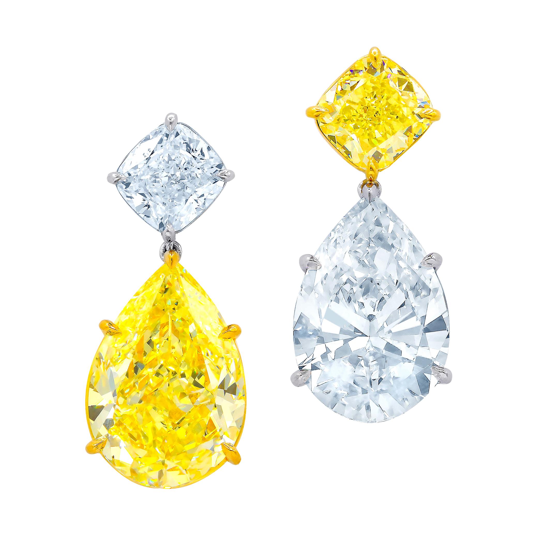 Magnificent 18kt and Platinum Pear Shape Diamond Earrings For Sale