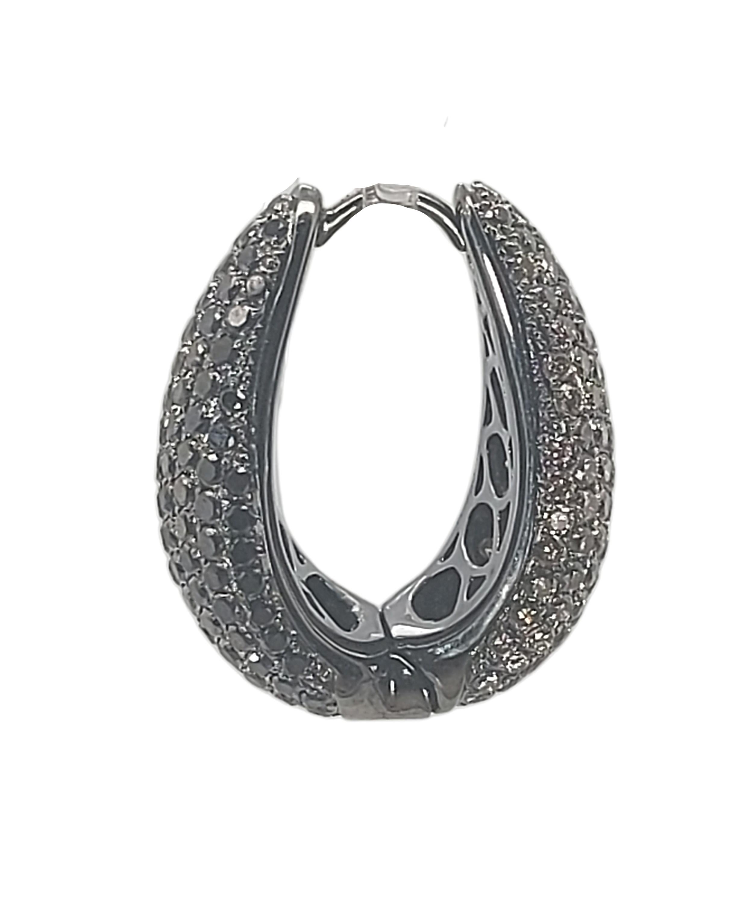 da uomo o donna Magnifici orecchini in oro nero 18kt con 7,83 carati di cognac e diamanti neri in vendita