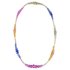 Magnificent 18Kt Gold 35Cts Rainbow Multi Color Sapphire and Diamond Necklace