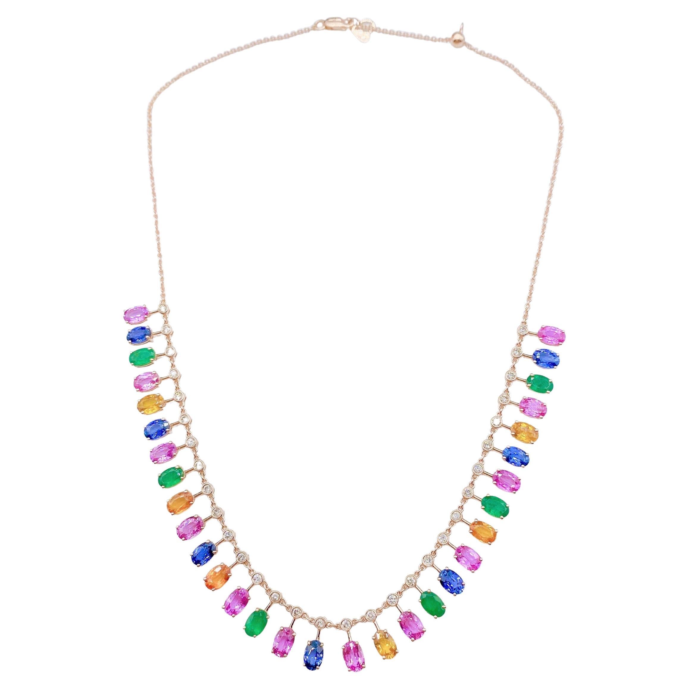 Magnifique collier en or 18 carats 35 carats avec saphirs multicolores arc-en-ciel et diamants