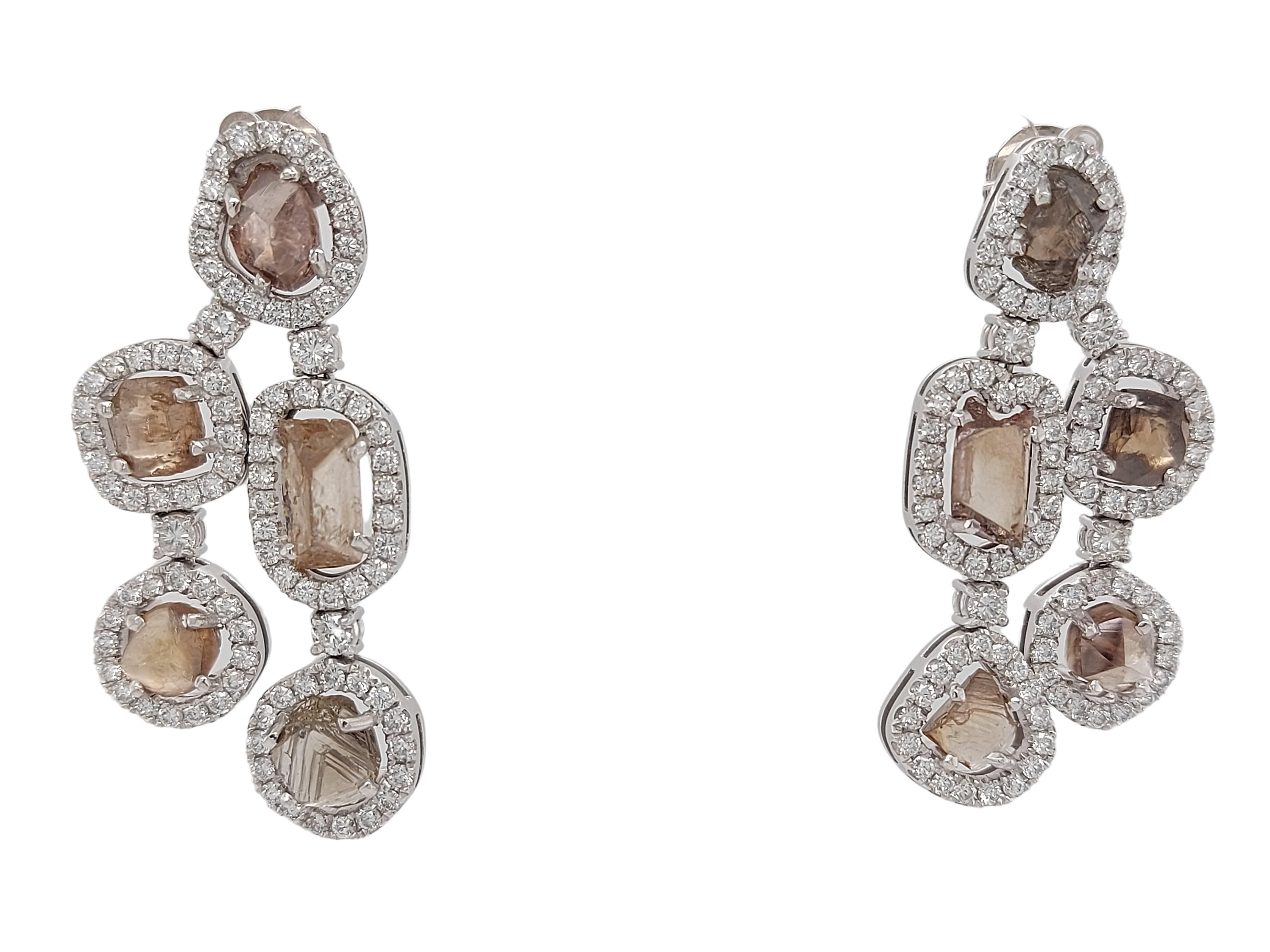 Rough Cut Magnificent 18kt Gold Chandelier Earrings with 13.22 Ct Natural Rough Diamonds For Sale
