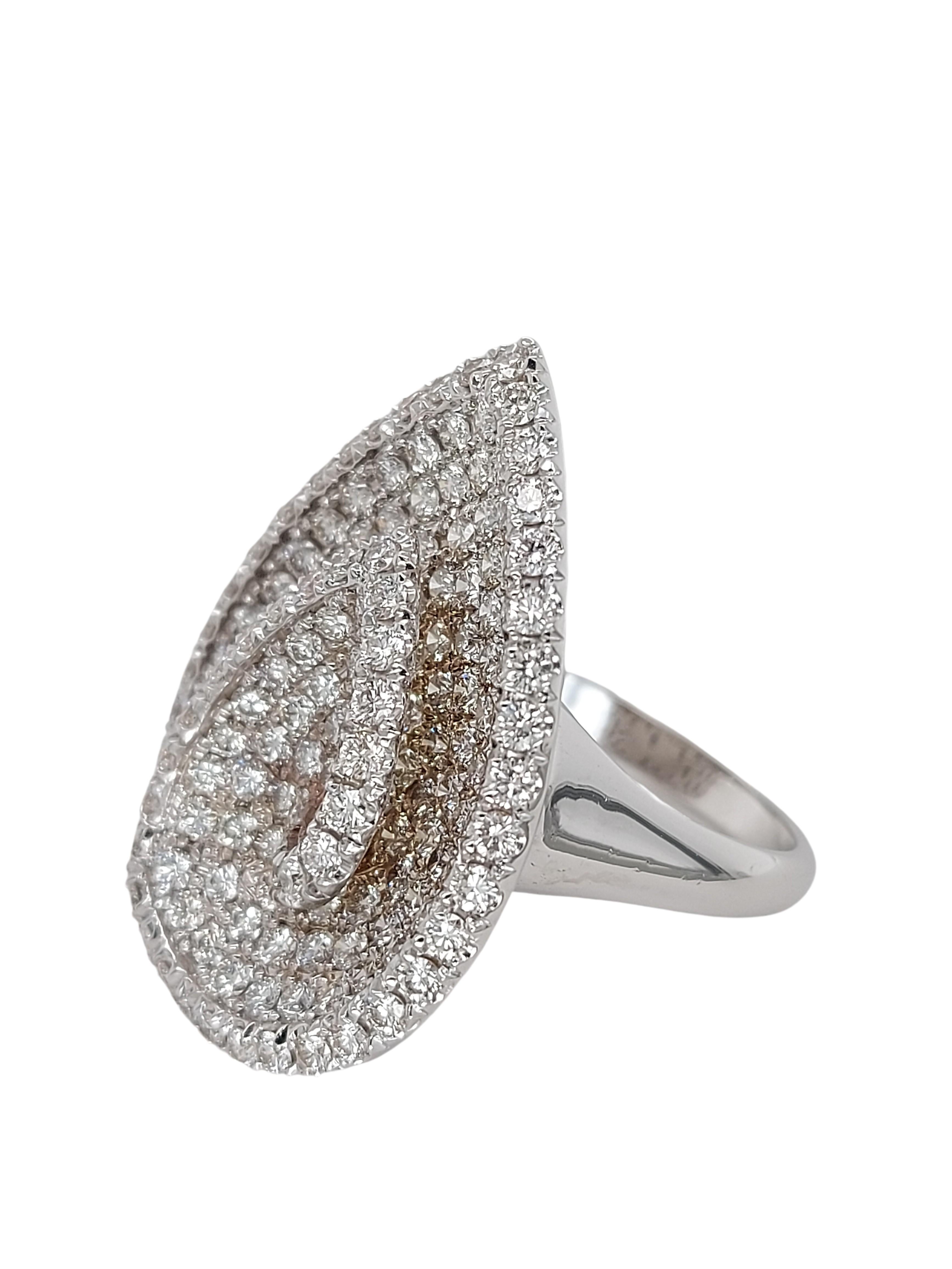 Magnificent 18kt Gold Pavé Diamond Pear Shape Ring 

Diamonds: 213 brilliant cut diamonds, 5.32 Ct

Material: 18kt white gold

Ring size: 55 EU / 7.25 US 5 (Size can be adjusted for free)

Total weight: 13.2 gram / 0.470 oz / 8.5 dwt 