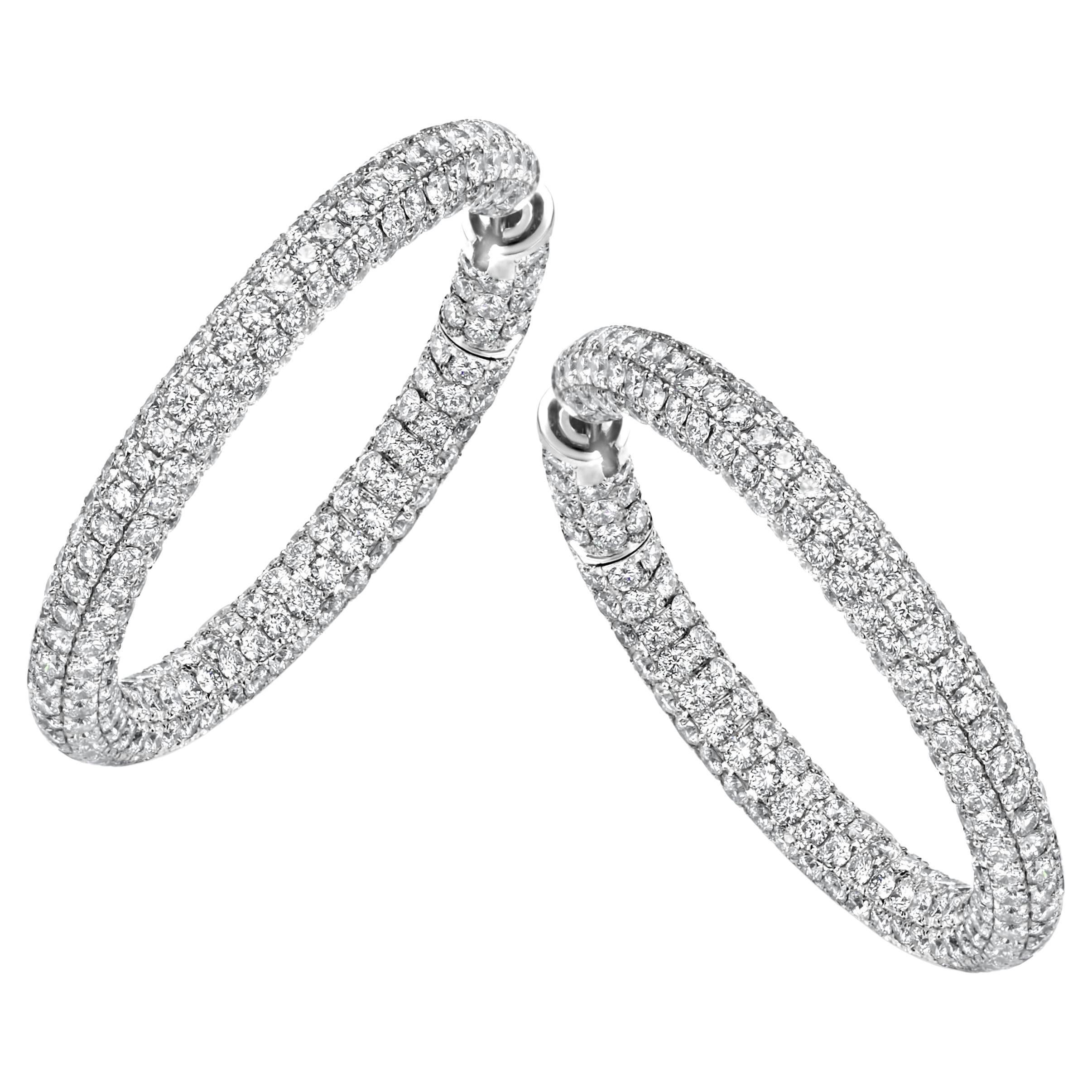 Magnificent 18 Karat White Gold Hoop Earrings with 22.6 Carat Diamonds For Sale
