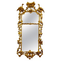 Magnificent 18th Century Chinese Chippendale Ho-Ho Bird Carved Giltwood Mirror