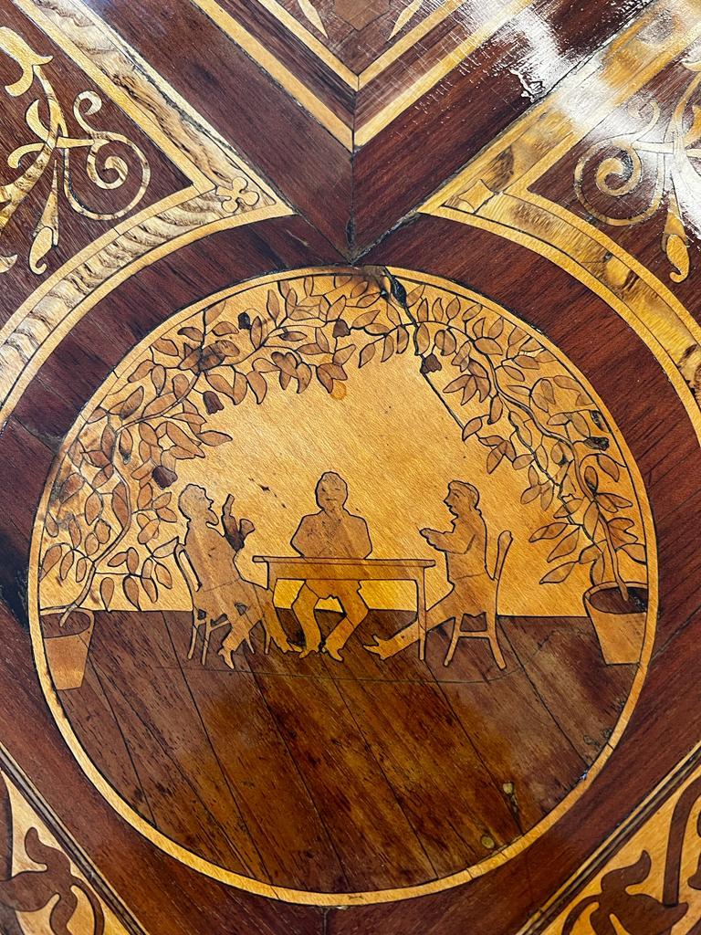 Hand-Crafted Magnificent 18th Century Detailed Wood Inlay Baroque Game Table ca 1780 For Sale