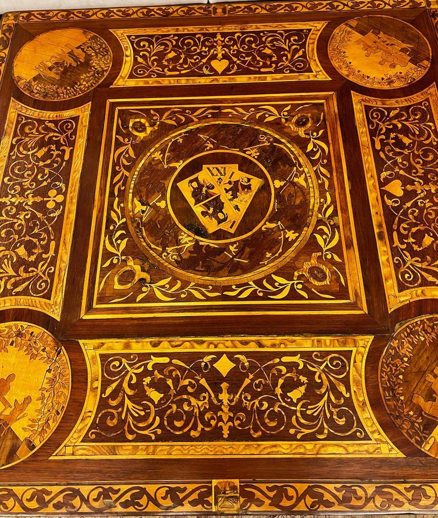 Magnificent 18th Century Detailed Wood Inlay Baroque Game Table ca 1780 For Sale 1