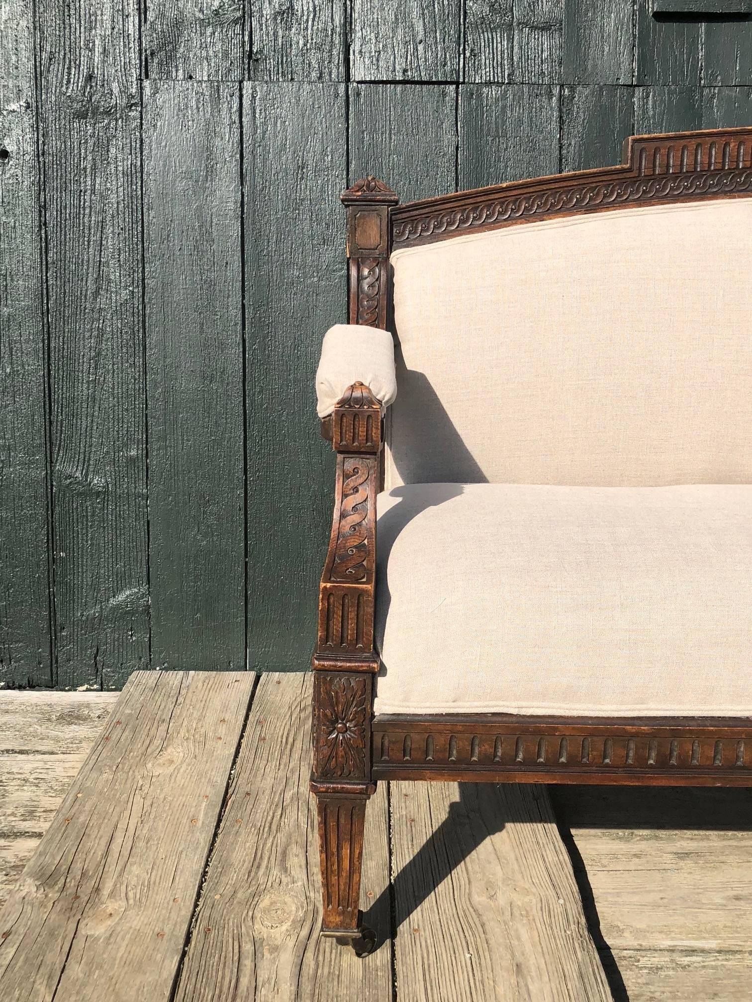 Magnificent 18th Century French Walnut Empire Sofa Loveseat Bench In Good Condition In Hopewell, NJ