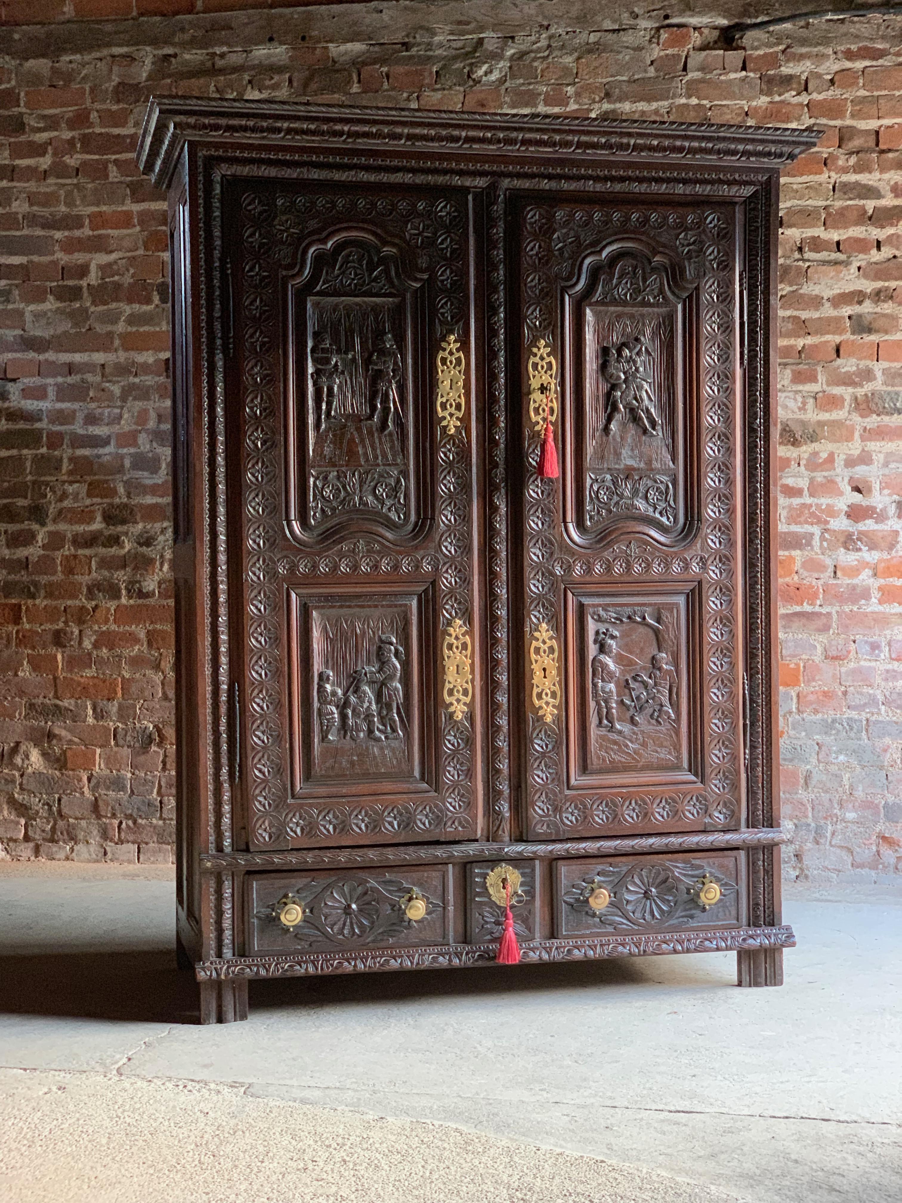 Baroque Magnificent 18th Century Oak Cupboard Armoire Heavily Carved, circa 1740