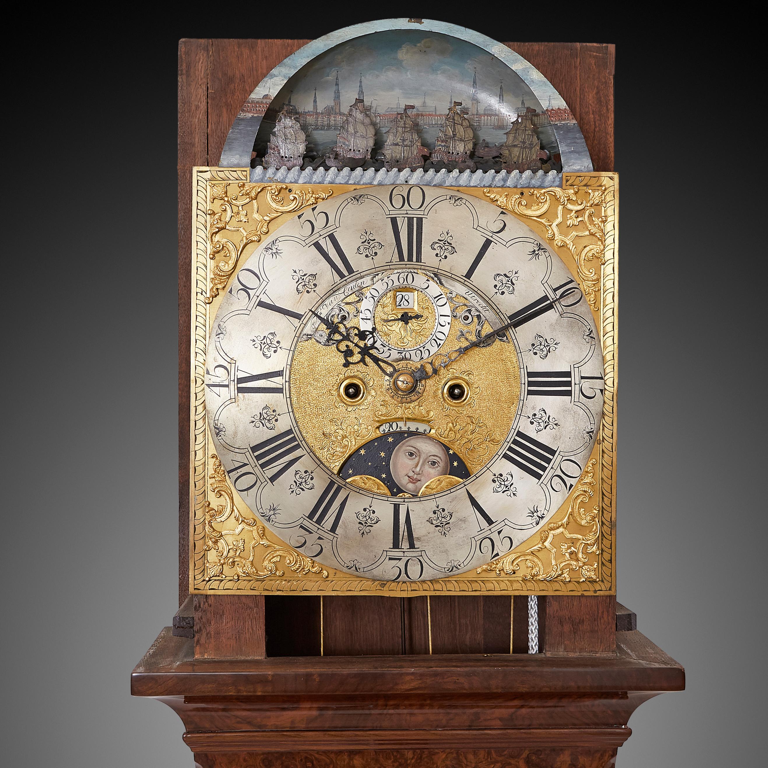 Bois Magnifique horloge hollandaise à long boîtier du 18e siècle en vente