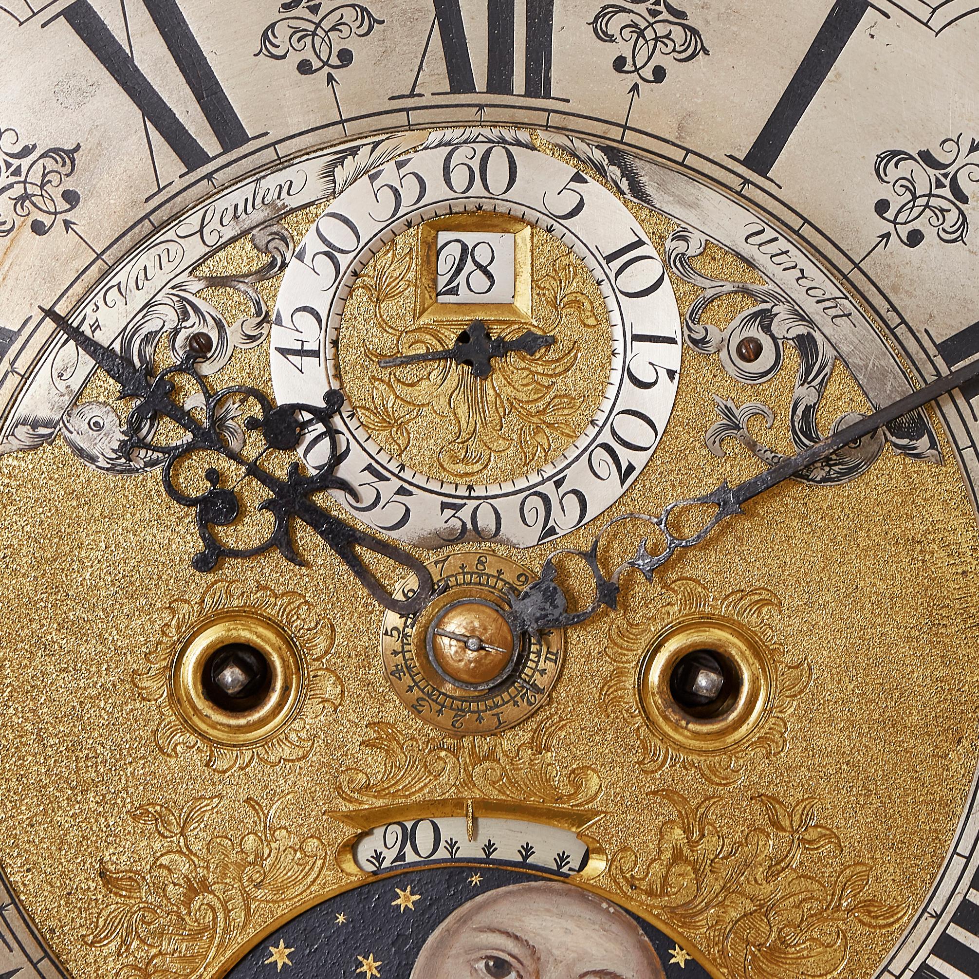 Magnifique horloge hollandaise à long boîtier du 18e siècle en vente 3