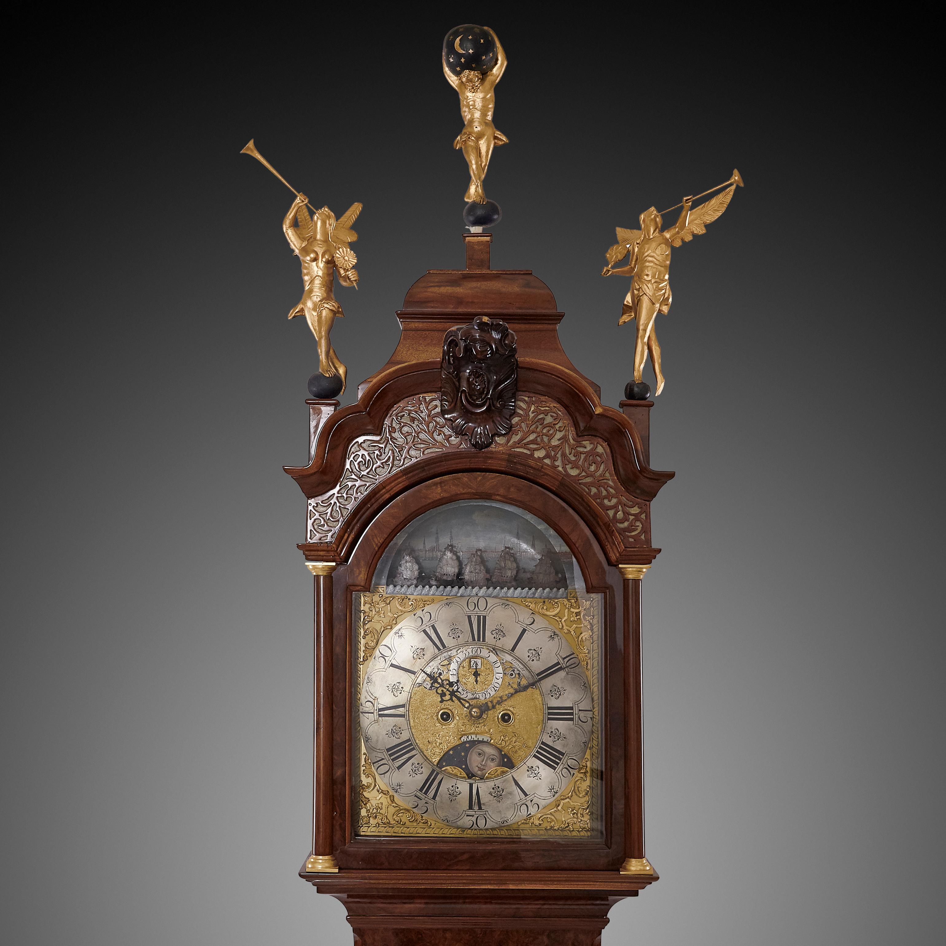French Magnificent 18th Century Striking Dutch Amsterdam Longcase Clock For Sale