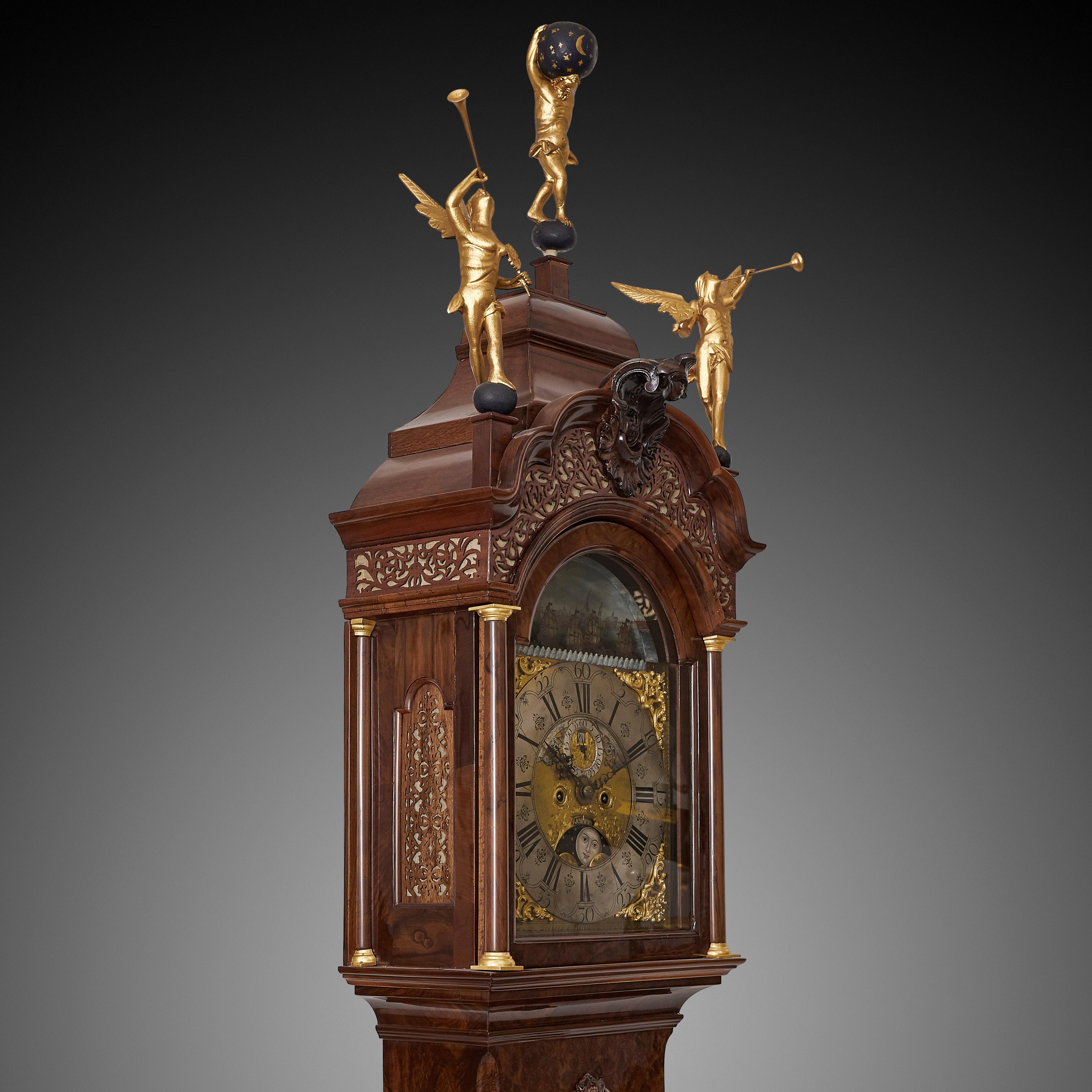 Magnificent 18th Century Striking Dutch Amsterdam Longcase Clock In Excellent Condition For Sale In Warsaw, PL