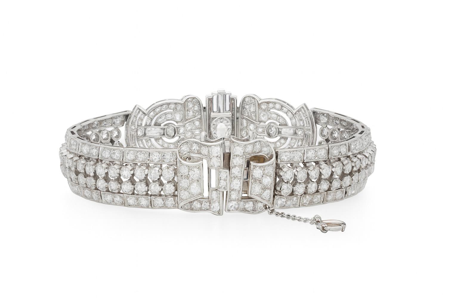 Magnifique bracelet en platine et diamants Art déco français de 1930 Pour femmes en vente