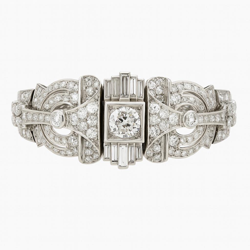 Magnifique bracelet en platine et diamants Art déco français de 1930 en vente 1