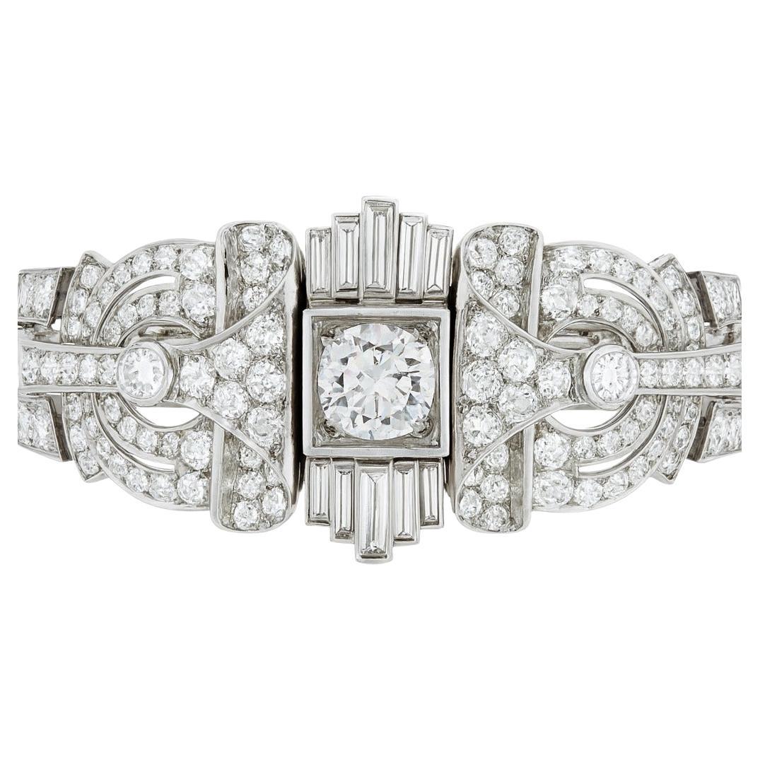 Magnifique bracelet en platine et diamants Art déco français de 1930 en vente