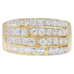 Prächtiger mehrreihiger Ring mit 1,98 Karat Naturdiamanten aus 18 Karat Gelbgold