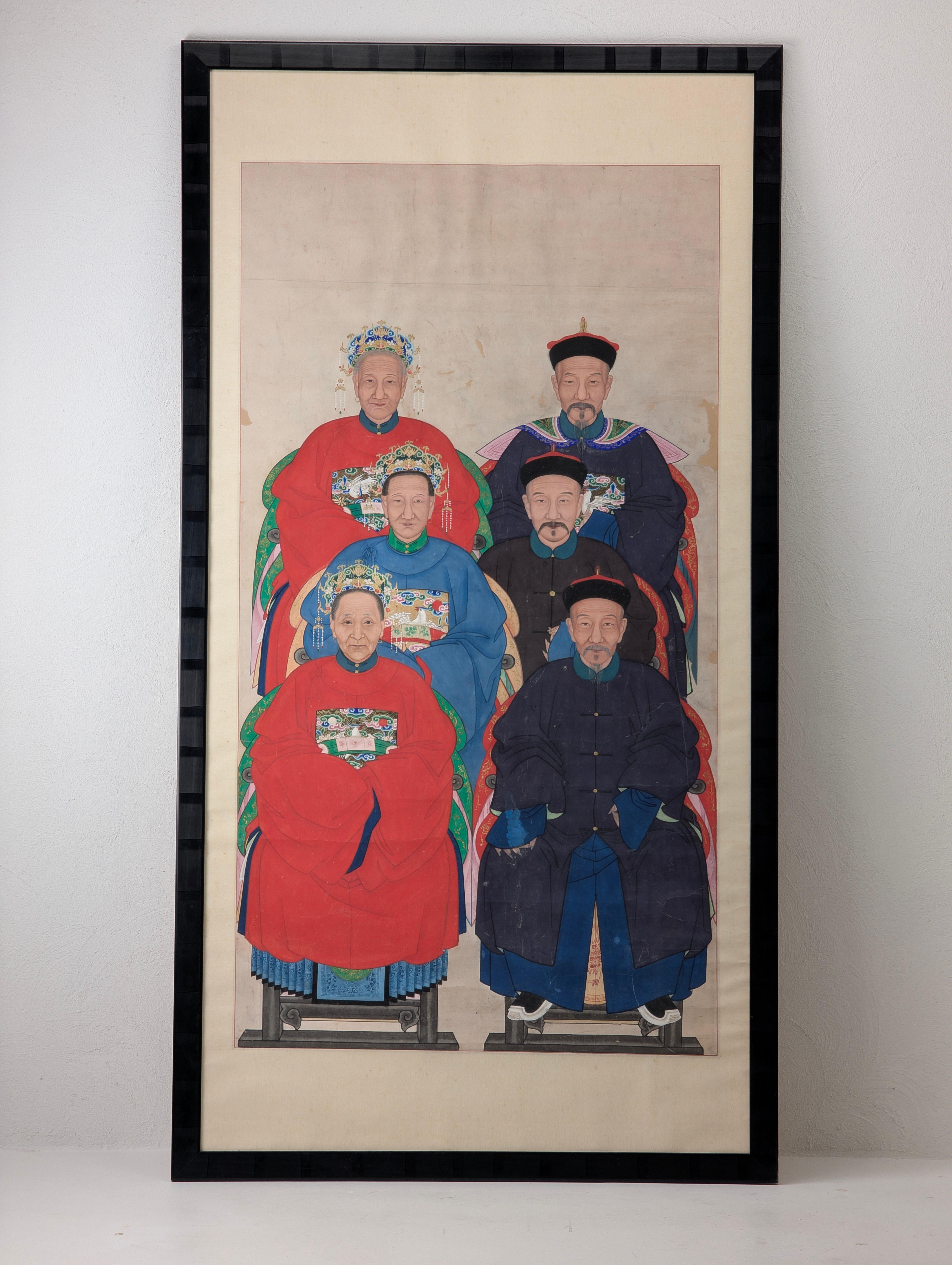 Chinois Magnifique portrait ancestral chinois du XIXe siècle de la cour des Qing en vente
