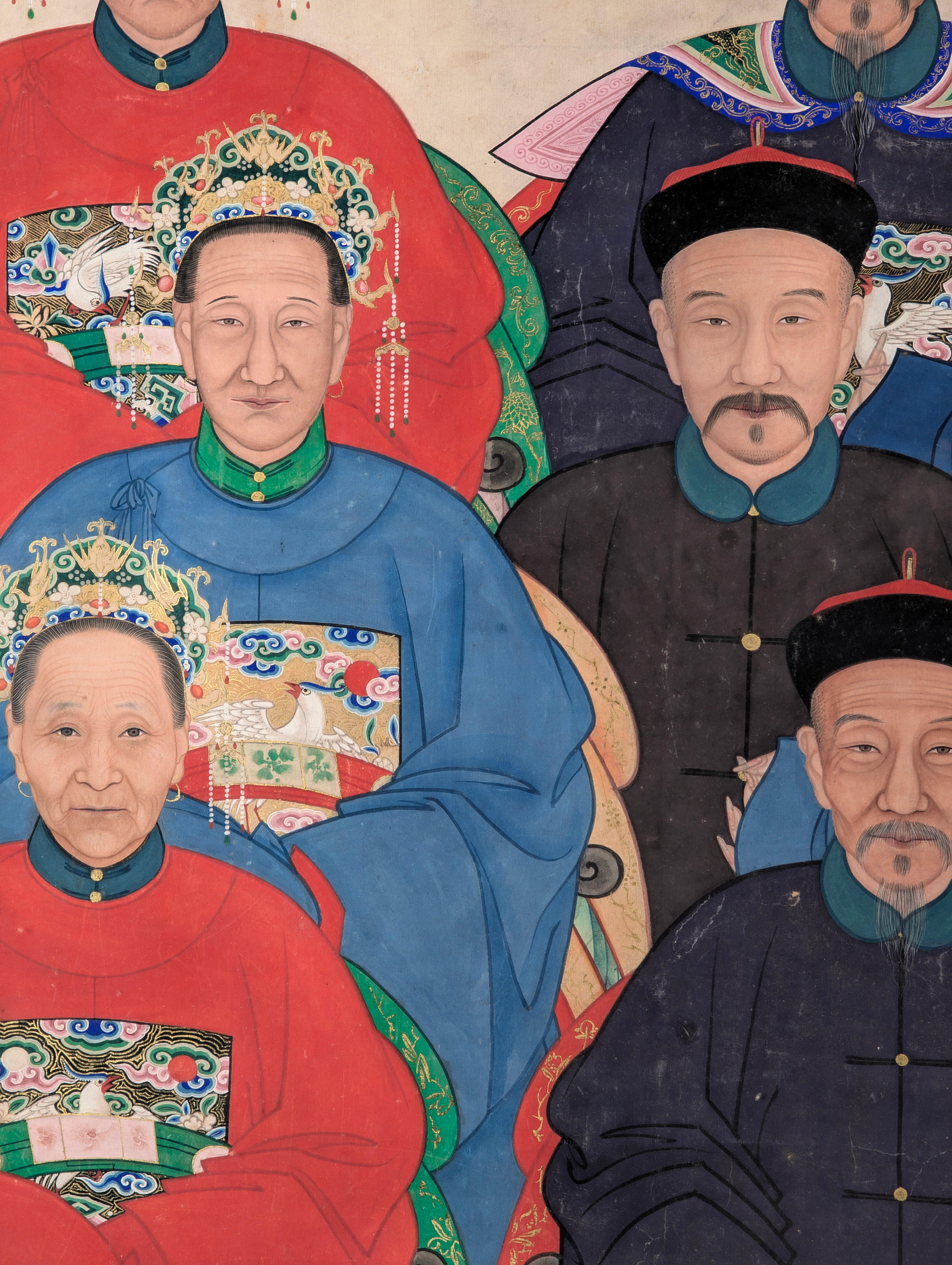 Lin Magnifique portrait ancestral chinois du XIXe siècle de la cour des Qing en vente